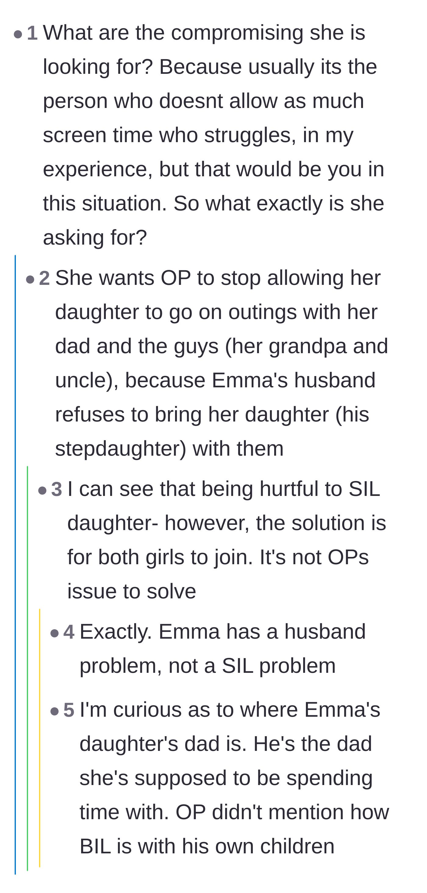 Comment thread 4 - Commenters concluding that Emma's real issue is her unsupportive husband, not the author's parenting choices.