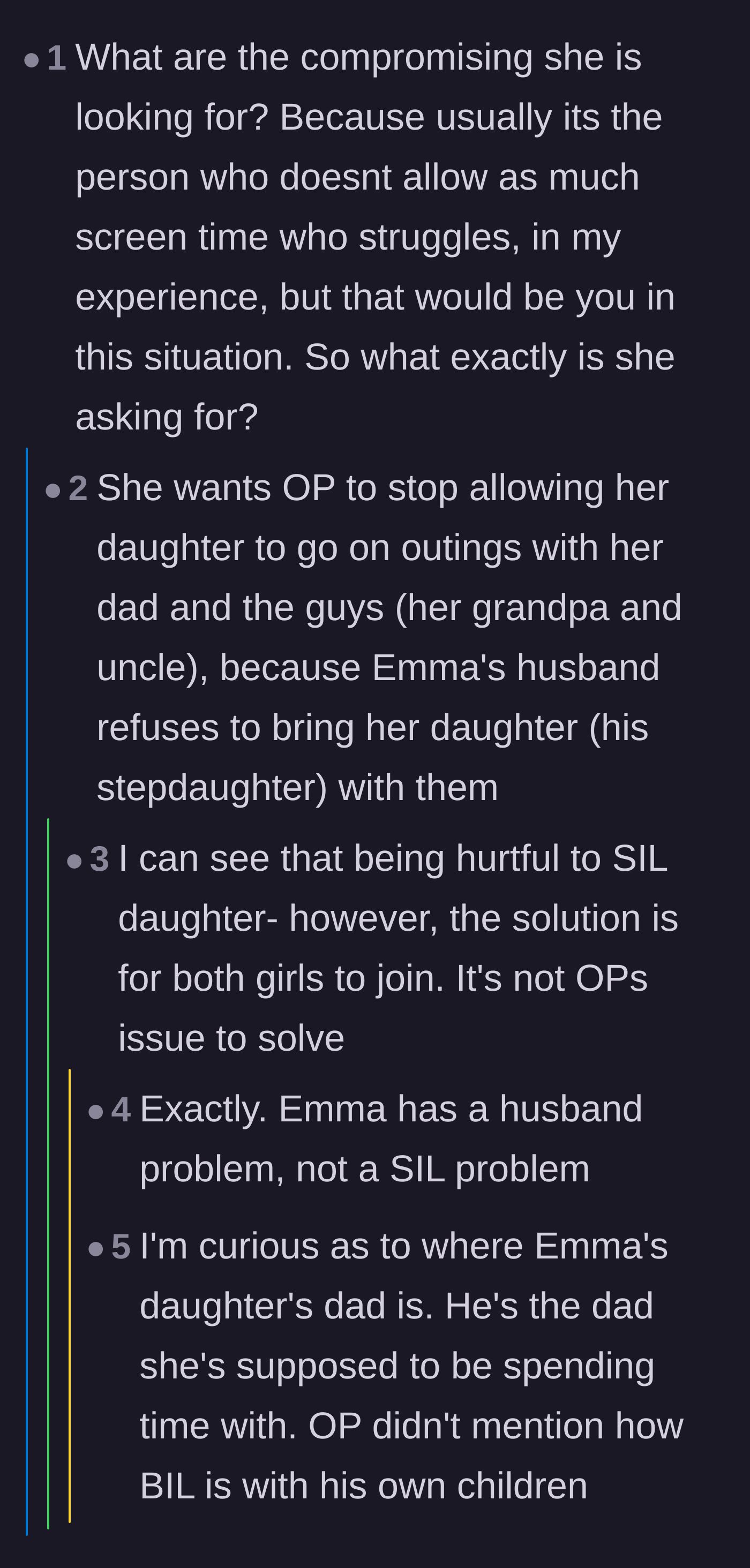 Comment thread 4 - Commenters concluding that Emma's real issue is her unsupportive husband, not the author's parenting choices.