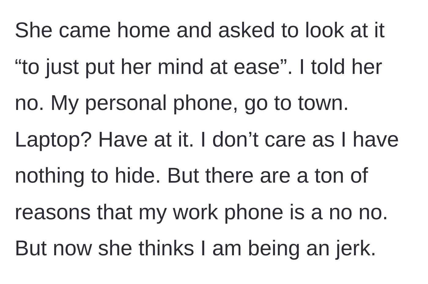 Story part 3 - The physician offers full access to his personal devices but strictly denies access to the work phone, resulting in a tense standoff.