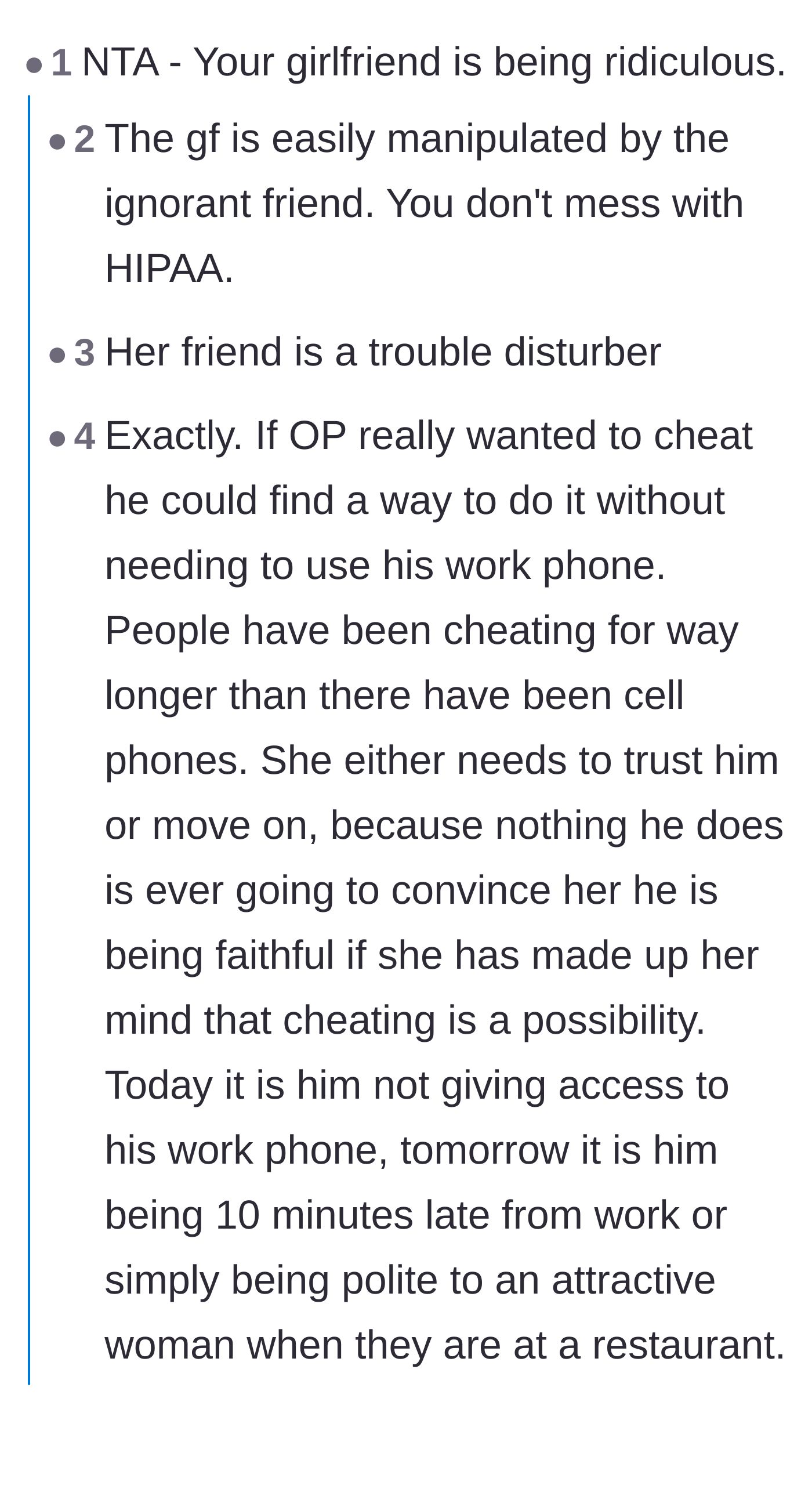 Comment thread 2 - A discussion on the girlfriend being easily manipulated by a toxic friend who is stirring up unnecessary drama.
