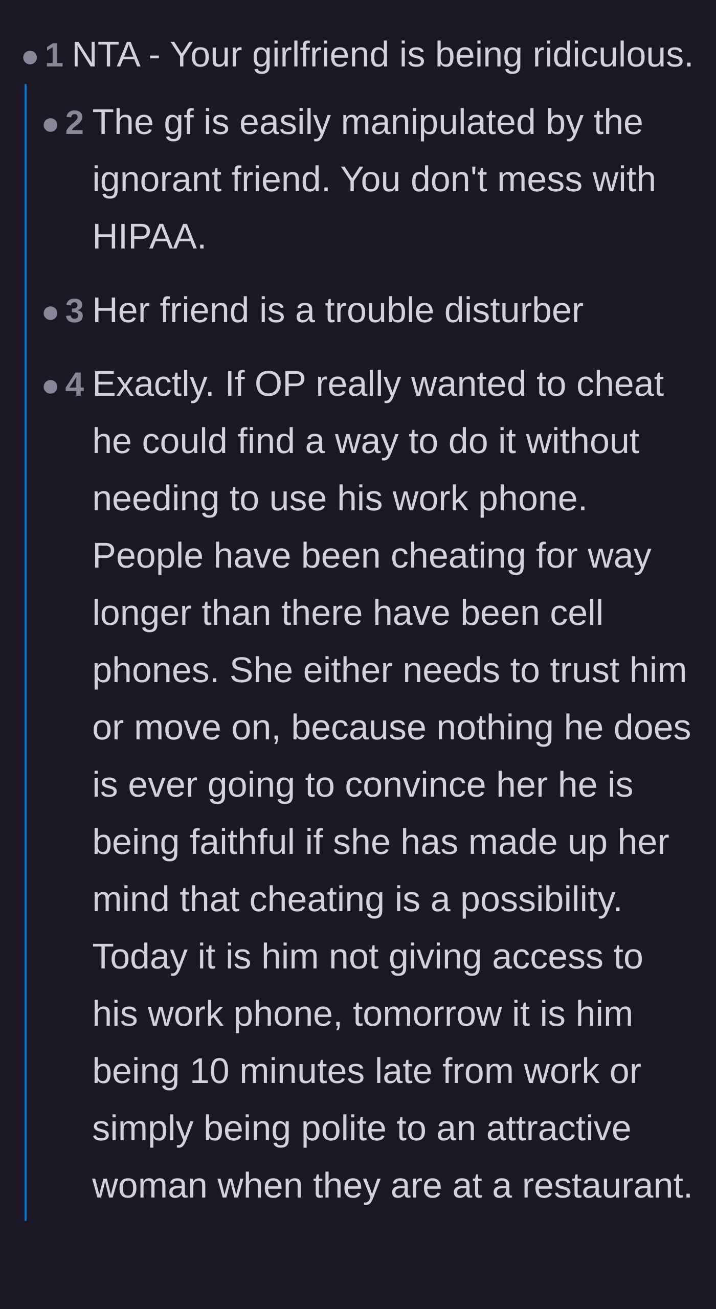 Comment thread 2 - A discussion on the girlfriend being easily manipulated by a toxic friend who is stirring up unnecessary drama.