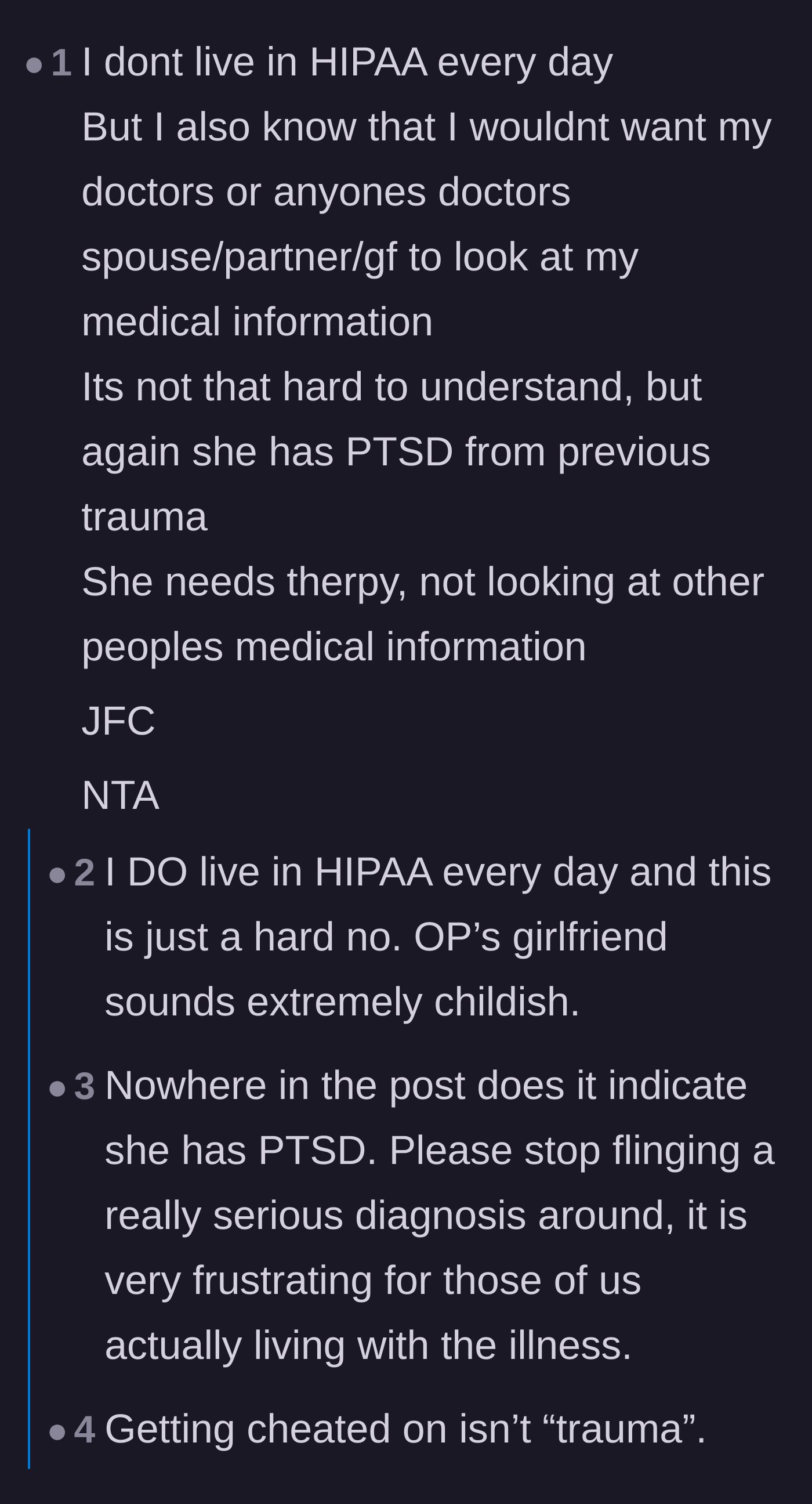 Comment thread 3 - Readers pointing out that from a patient's perspective, a doctor sharing medical data to soothe a partner is unacceptable.