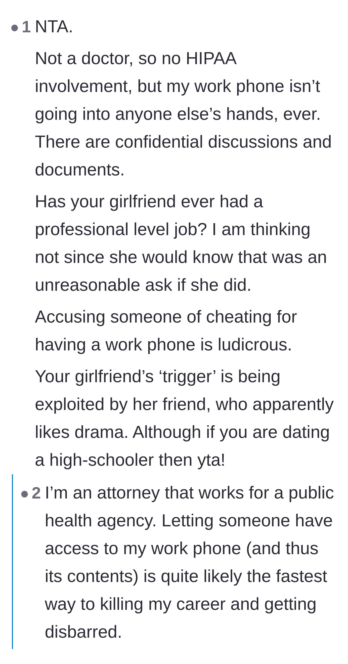 Comment thread 4 - Other professionals, including attorneys, confirming that sharing work devices is a fast track to being fired and disbarred.
