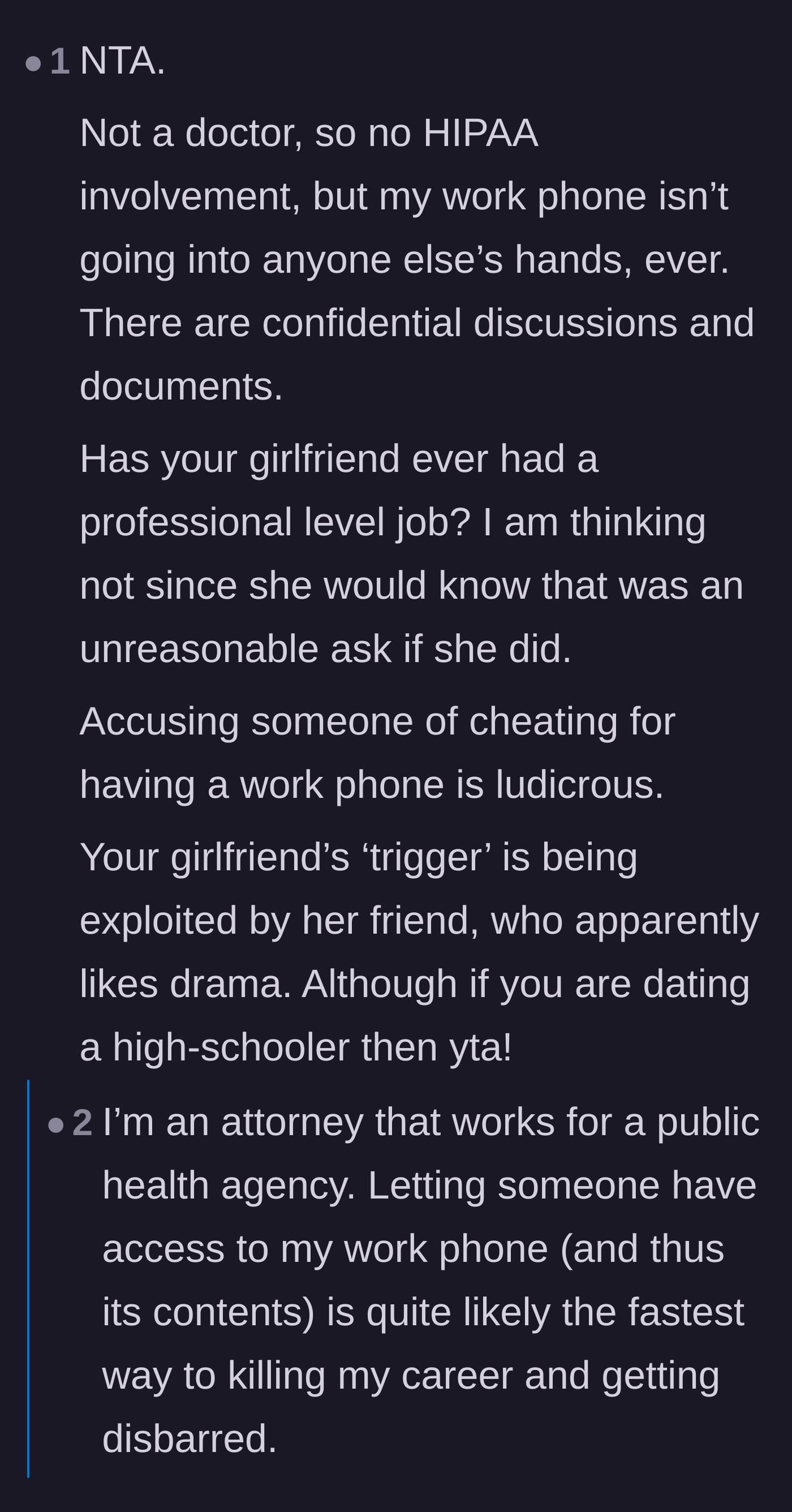 Comment thread 4 - Other professionals, including attorneys, confirming that sharing work devices is a fast track to being fired and disbarred.