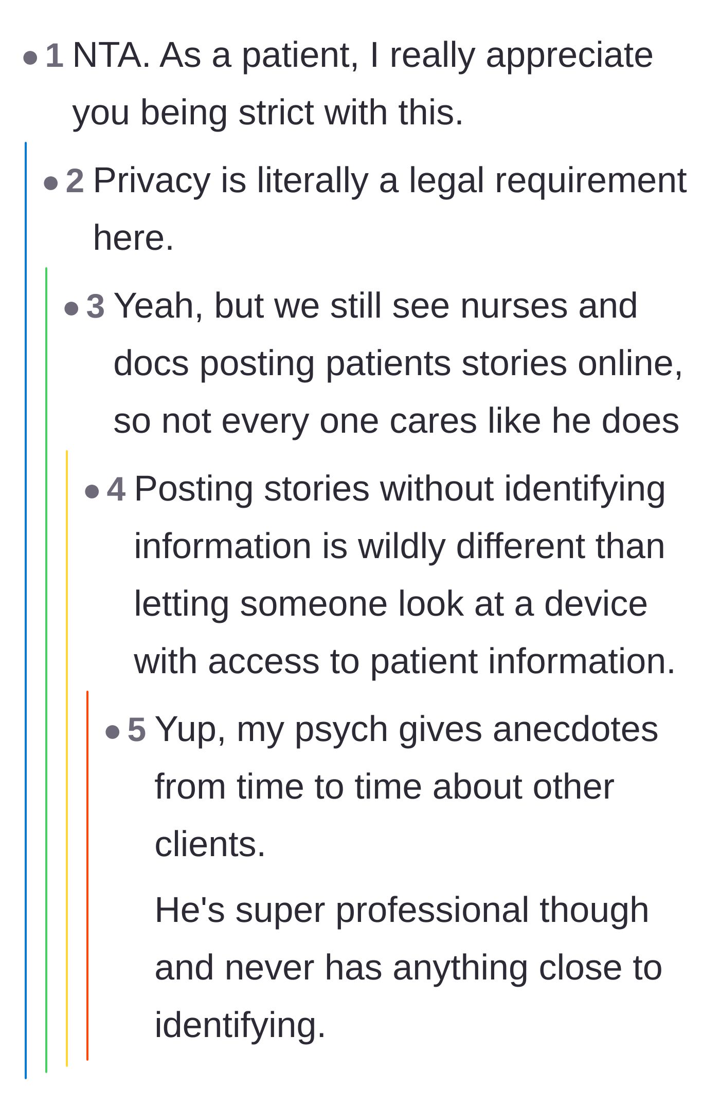 Comment thread 5 - A patient thanking the original poster for taking their medical privacy seriously.