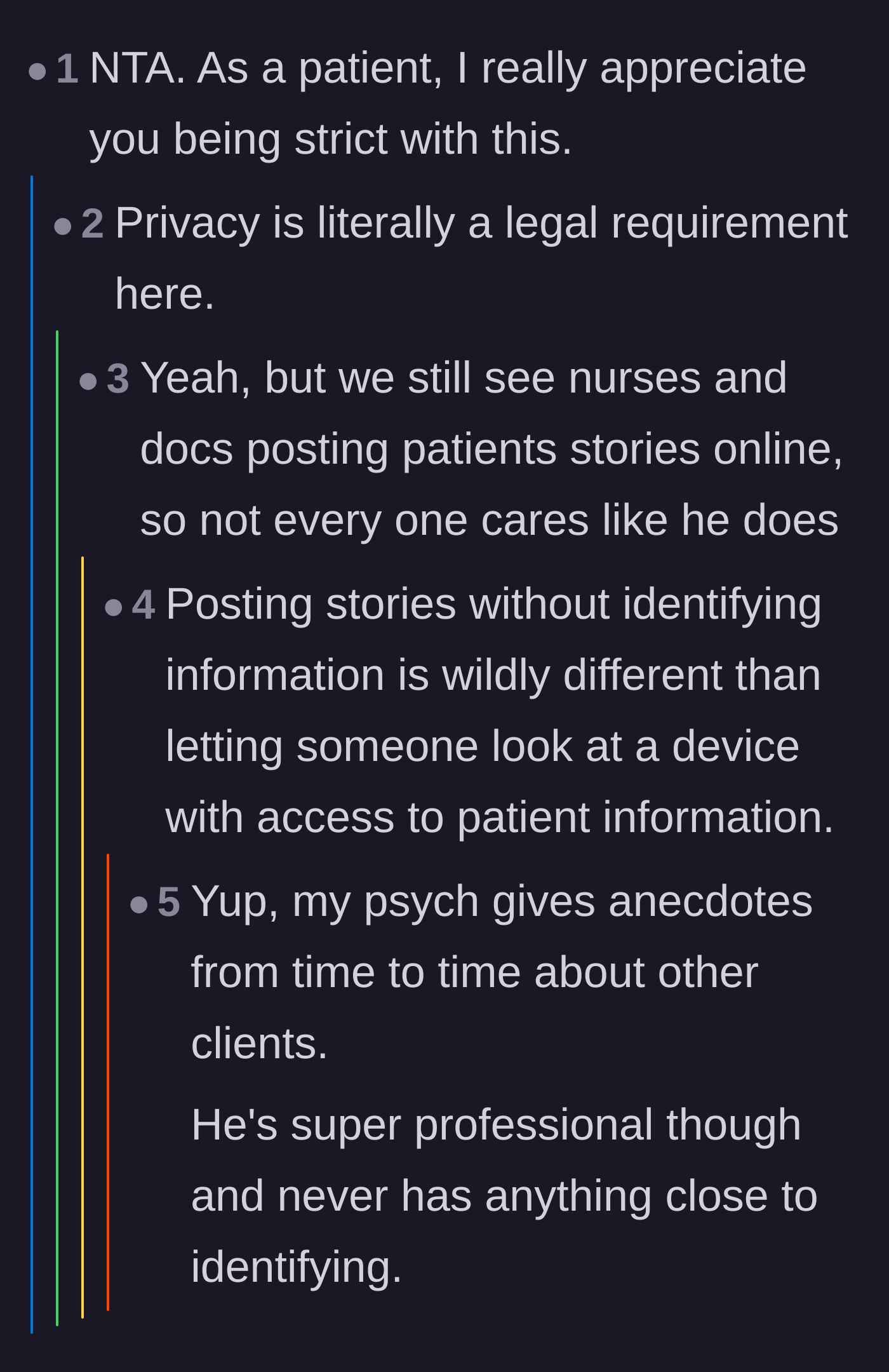 Comment thread 5 - A patient thanking the original poster for taking their medical privacy seriously.