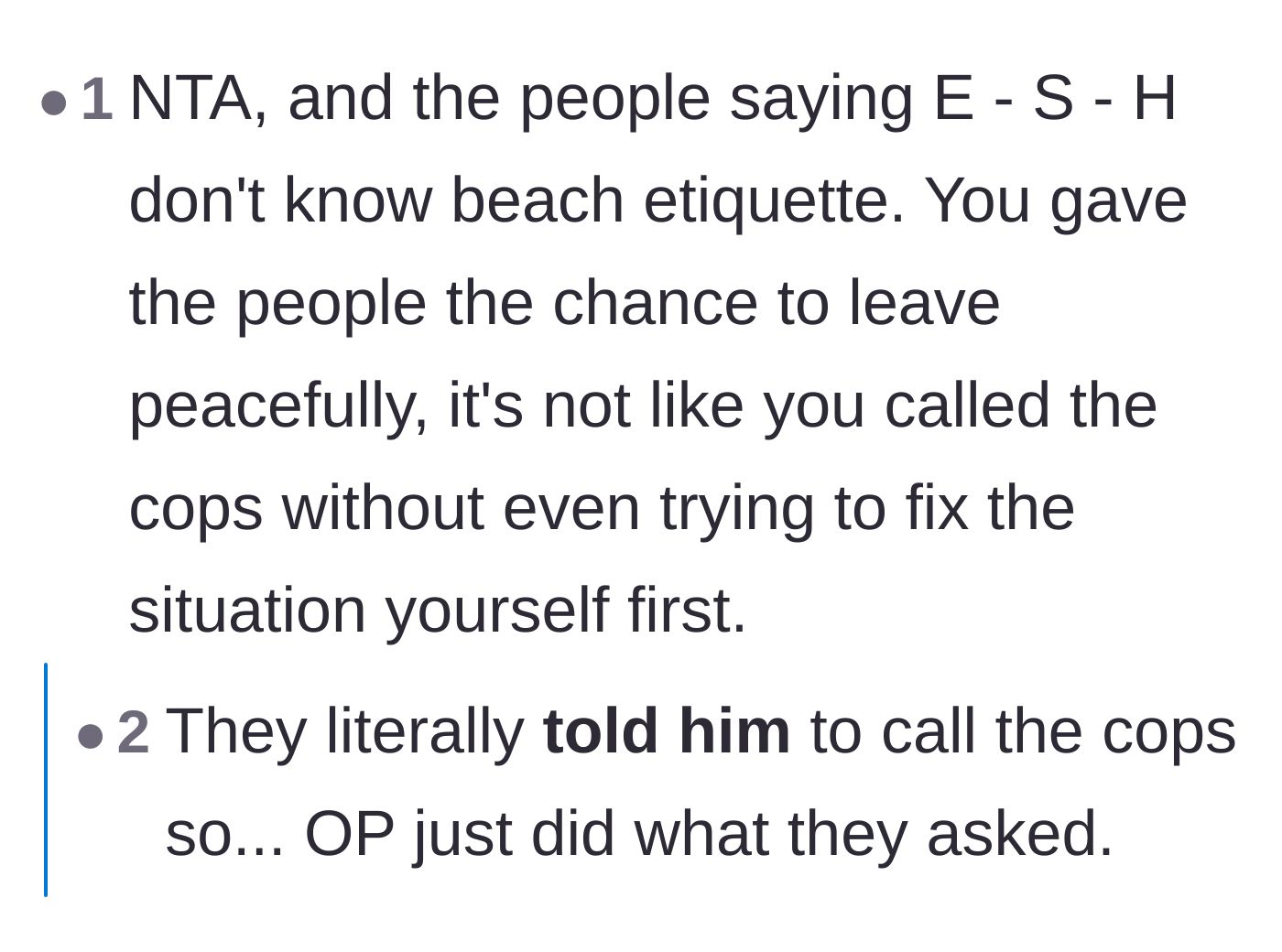 Comment thread 5 - Readers pointing out the poetic justice of the narrator doing exactly what the thieves dared them to do by calling the police