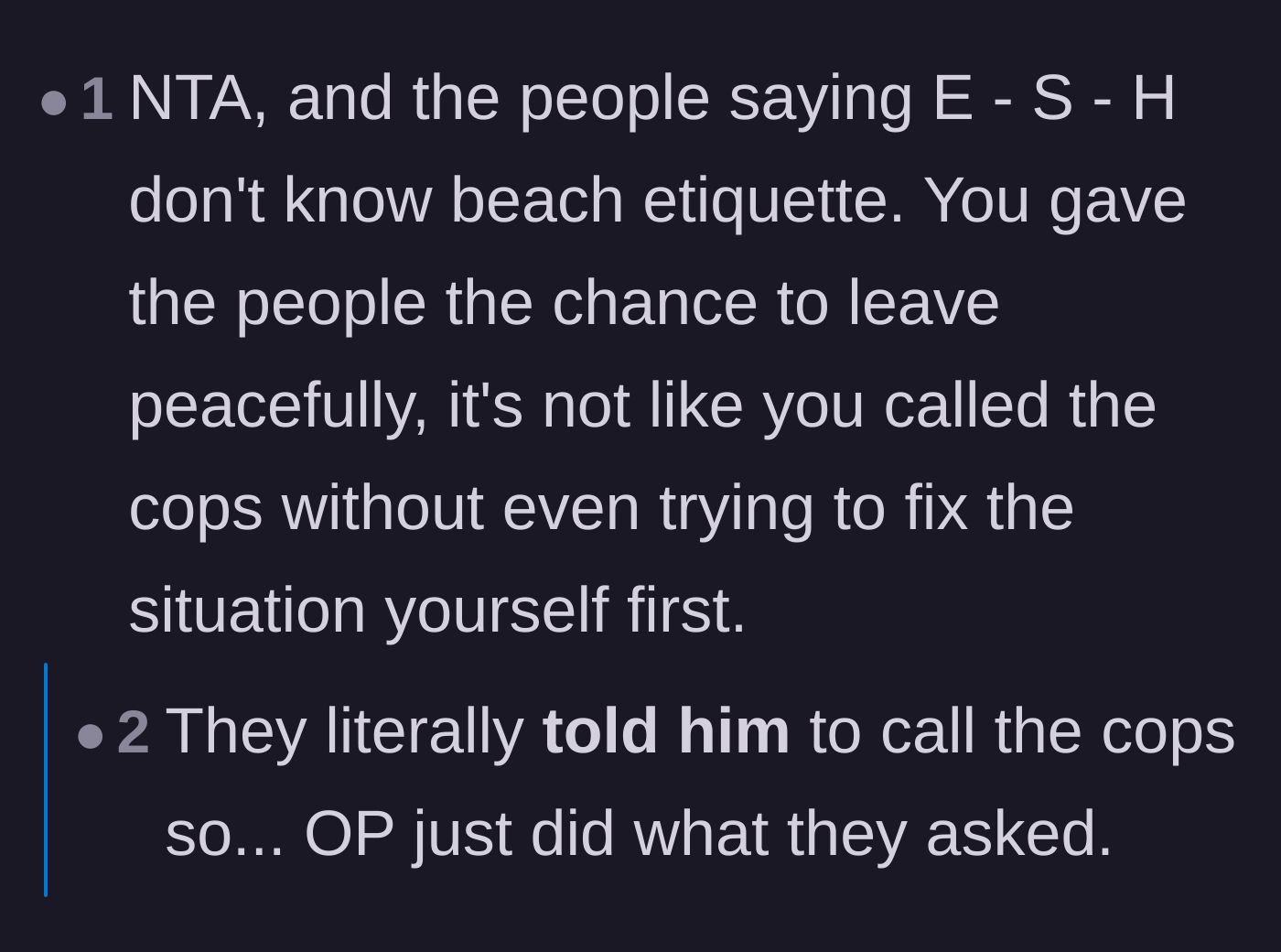 Comment thread 5 - Readers pointing out the poetic justice of the narrator doing exactly what the thieves dared them to do by calling the police