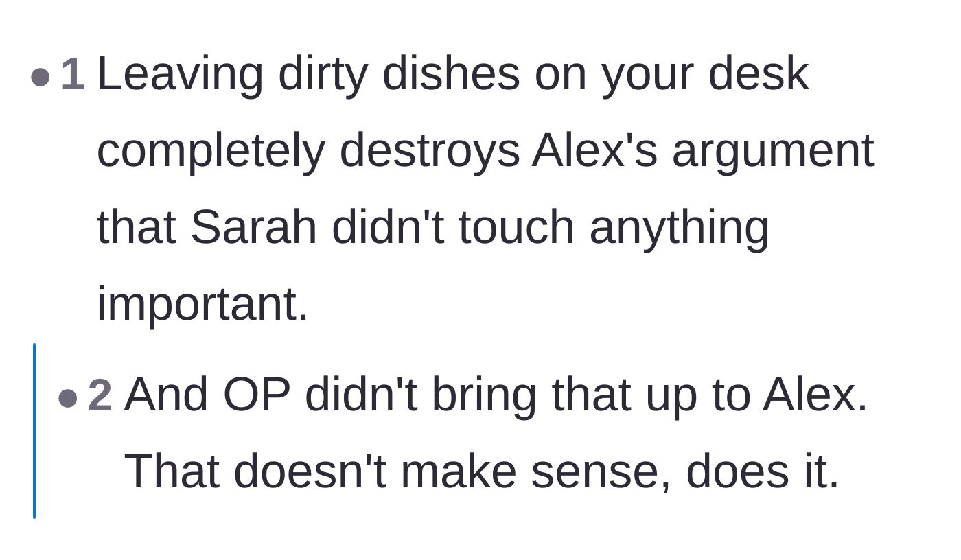 Comment thread 5 - A debate about whether arguing over the dirty dishes distracts from the core issue of the boundary violation.