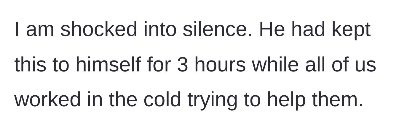 Story part 8 - The narrator reacting with stunned silence to the husband's confession.