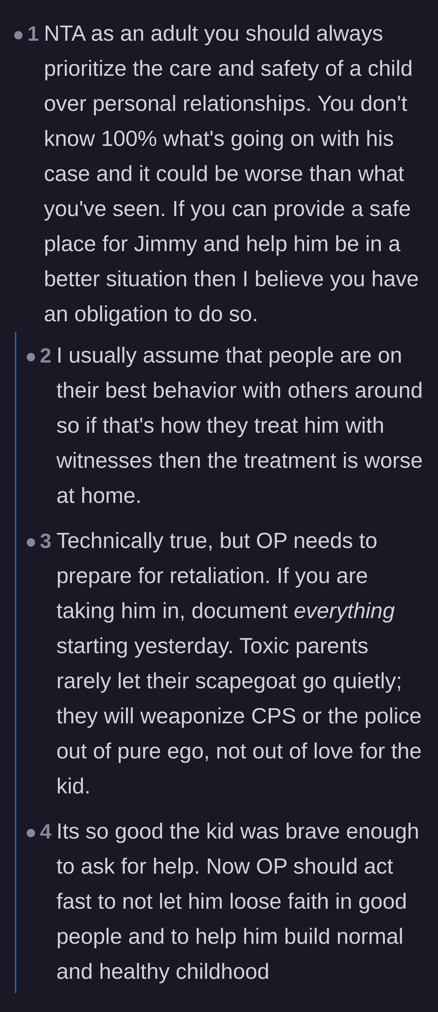 Comment thread 1 - Discussing how public behavior often masks much worse private treatment of the child