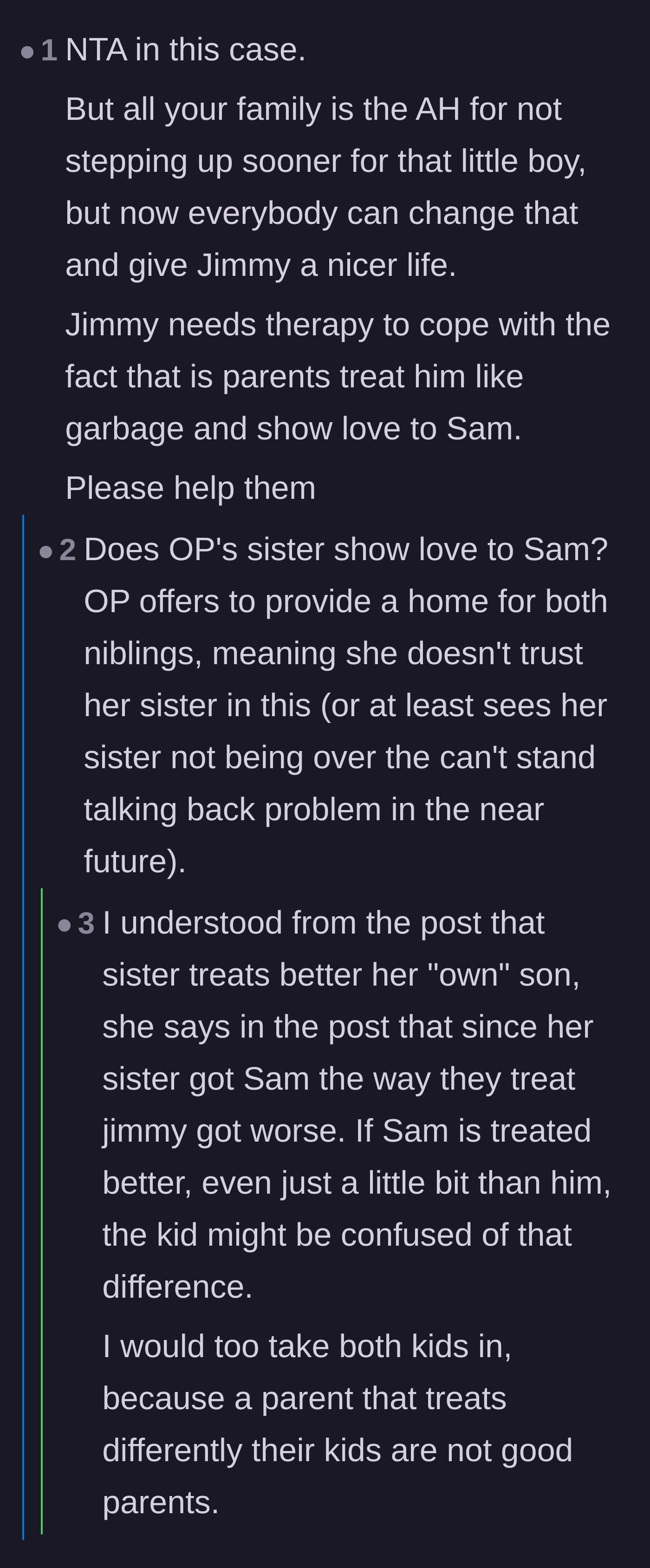 Comment thread 6 - Questioning the biological father's motives and the family's delay in intervening