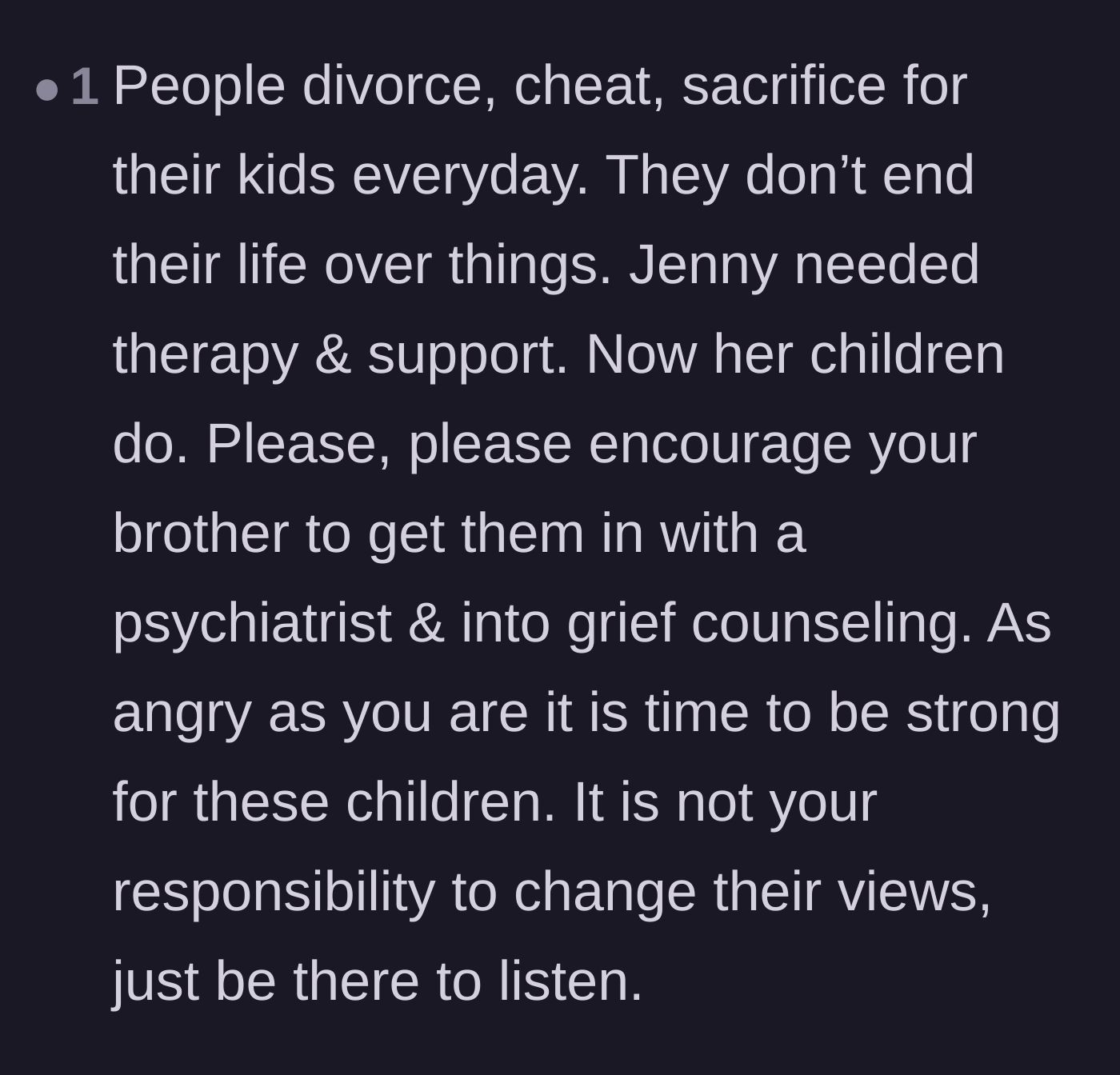 Comment thread 3 - A gentle reminder about the complexities of mental health and the urgent need for grief counseling.