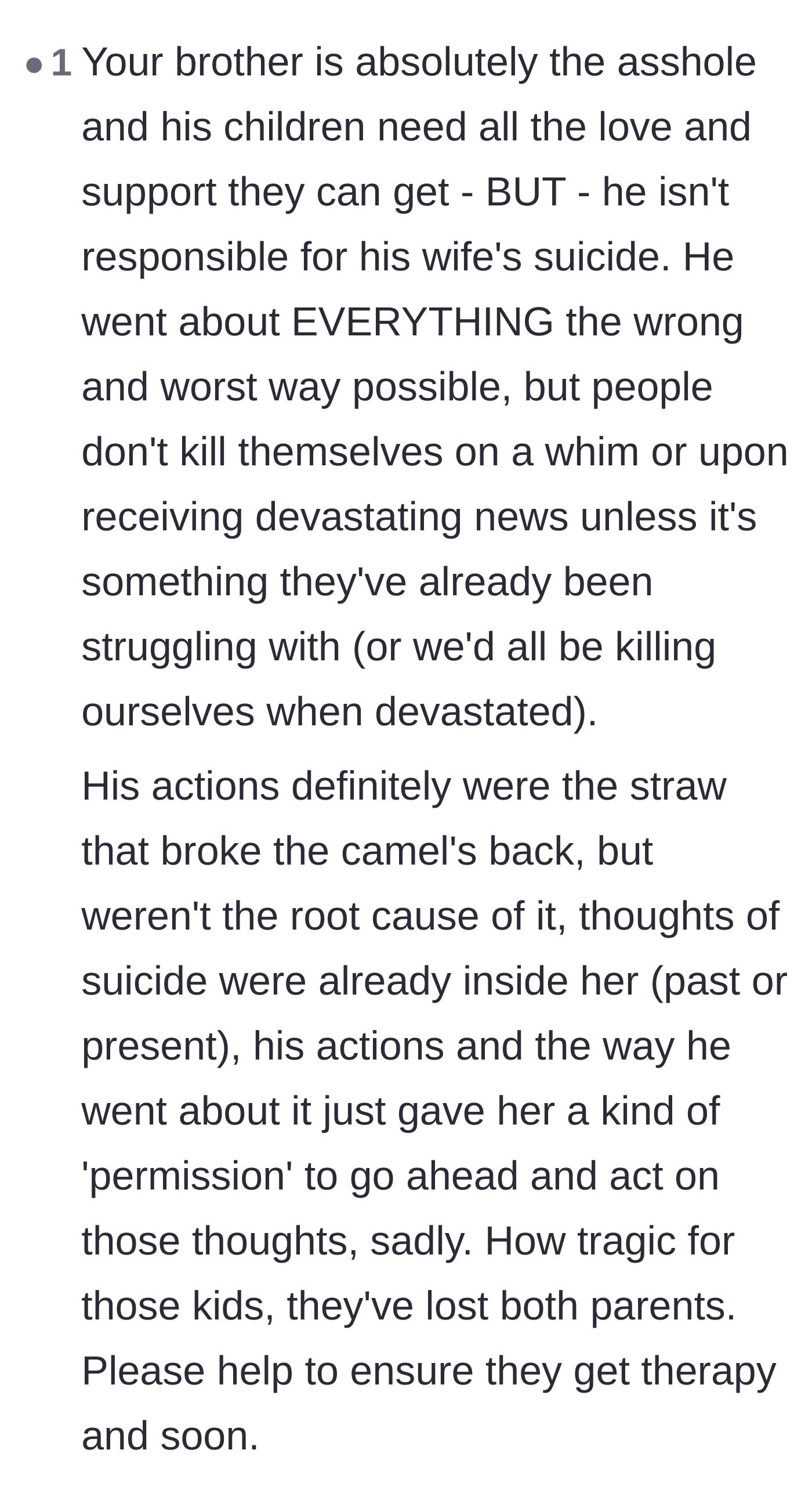 Comment thread 5 - A nuanced take explaining that the husband's betrayal was the tragic breaking point, not the sole cause, of her passing.