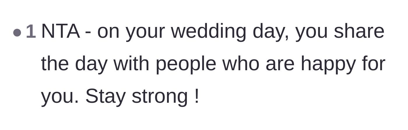 Comment thread 2 - Advice reminding the bride to only surround herself with supportive people on her wedding day.