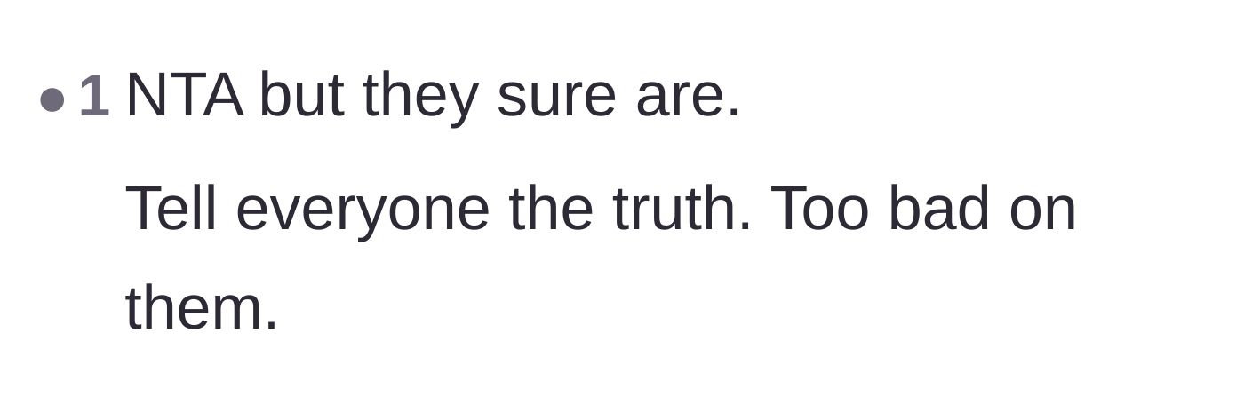 Comment thread 5 - Encouragement for the bride to publicly share the truth about her friends' behavior instead of hiding it.