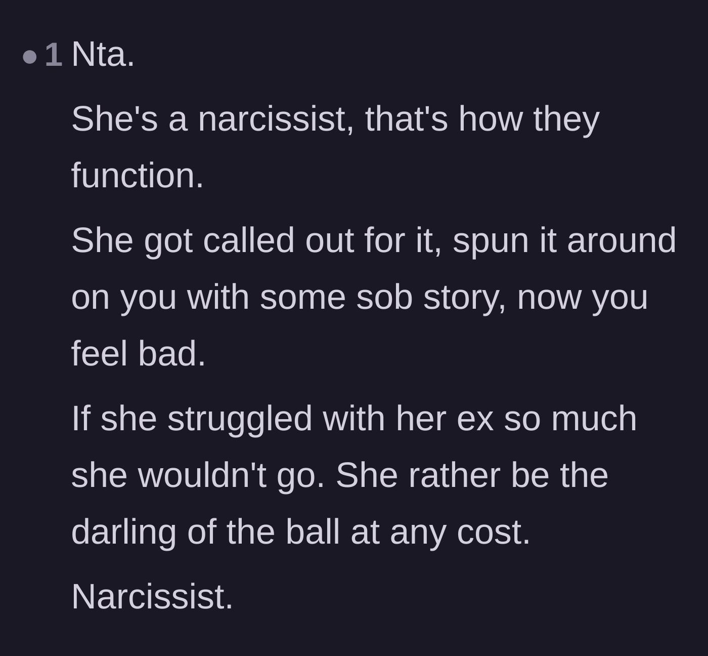 Comment thread 4 - A reader analyzing the friend's manipulation tactics and calling out her narcissistic sob story.