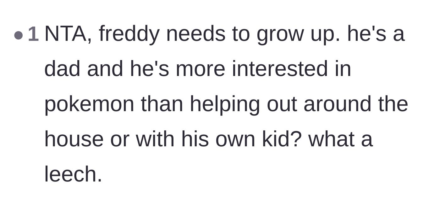 Comment thread 1 - Calling out the boyfriend as a leech who prioritizes Pokémon over his own child
