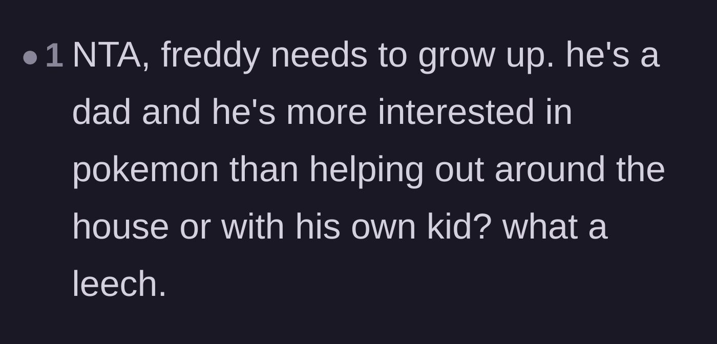 Comment thread 1 - Calling out the boyfriend as a leech who prioritizes Pokémon over his own child
