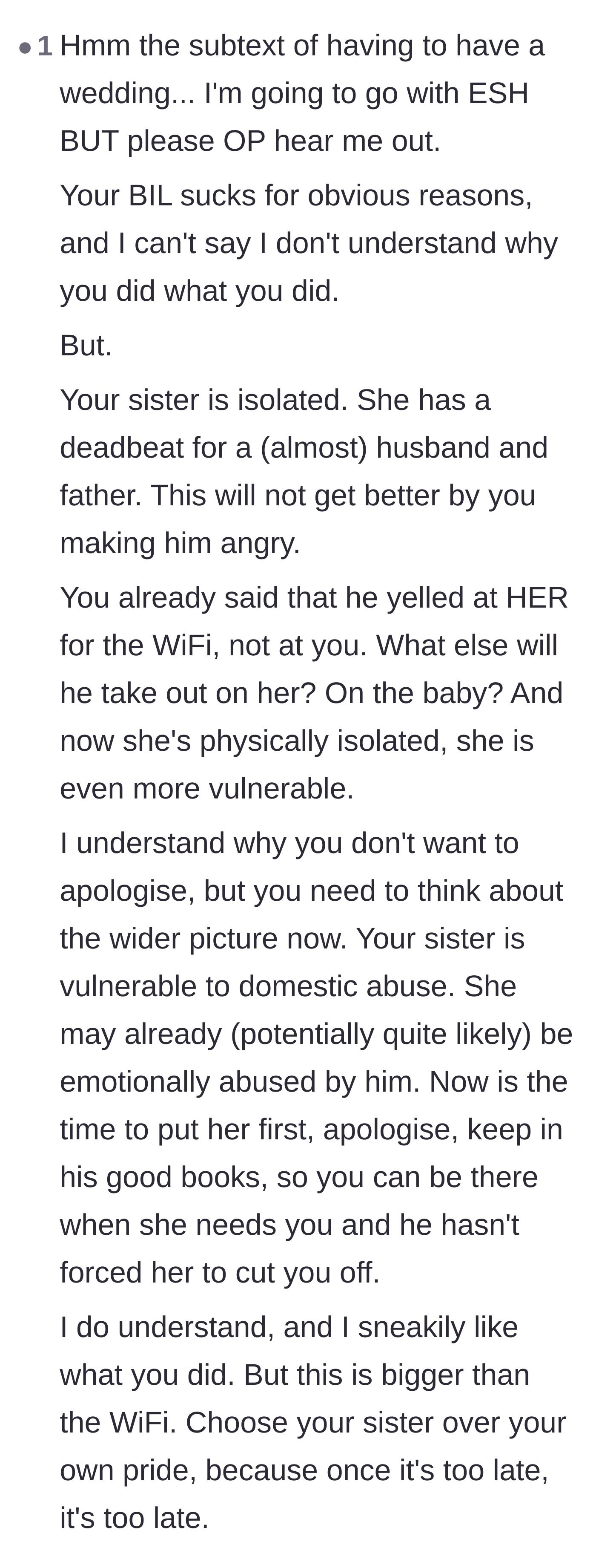 Comment thread 6 - Warning that the brother needs to swallow his pride and apologize to stay in his sister's life and protect her