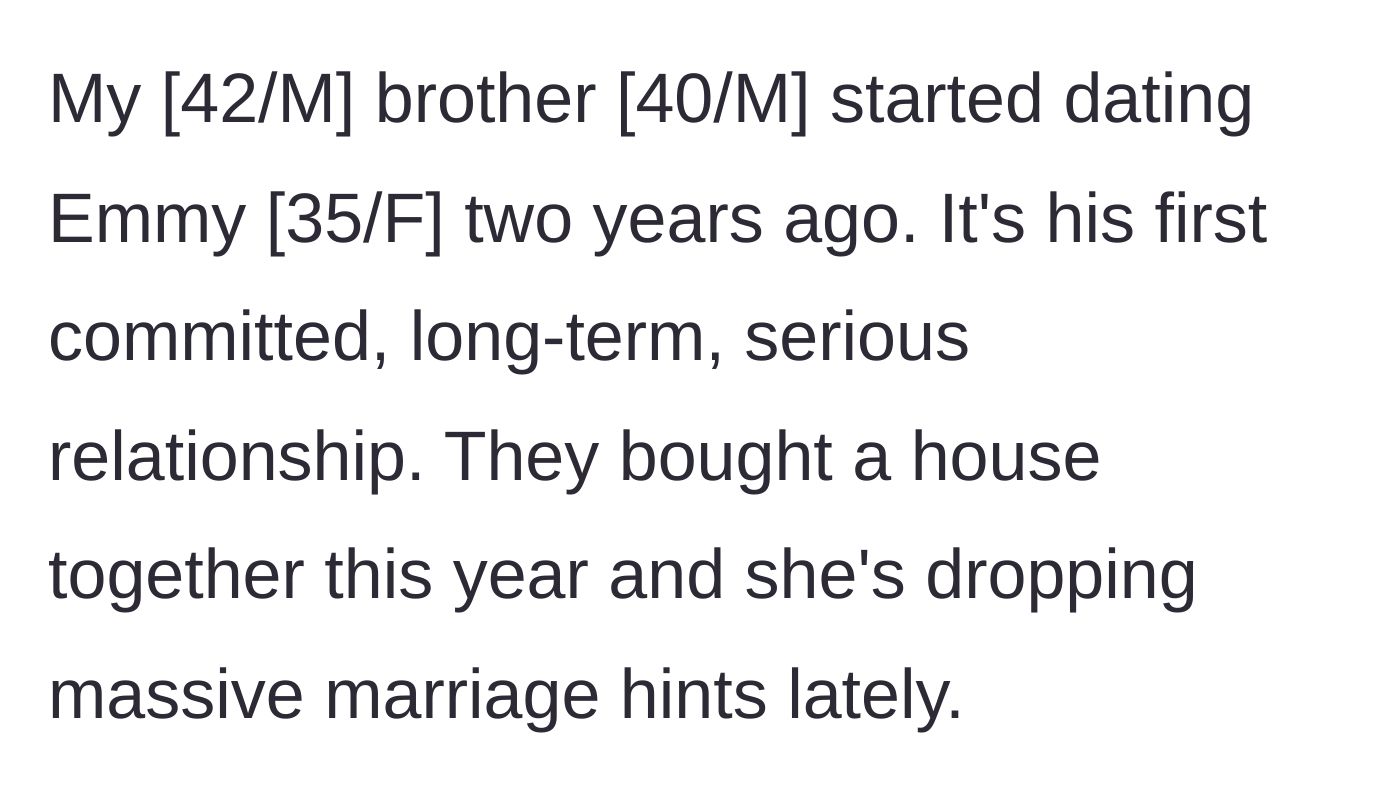 Story part 1 - The brother's fast-tracked relationship with his new, overly eager girlfriend Emmy.