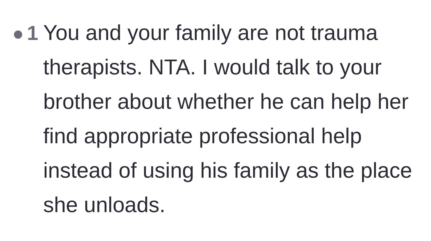 Comment thread 3 - A blunt reminder that the family members are not licensed trauma professionals.