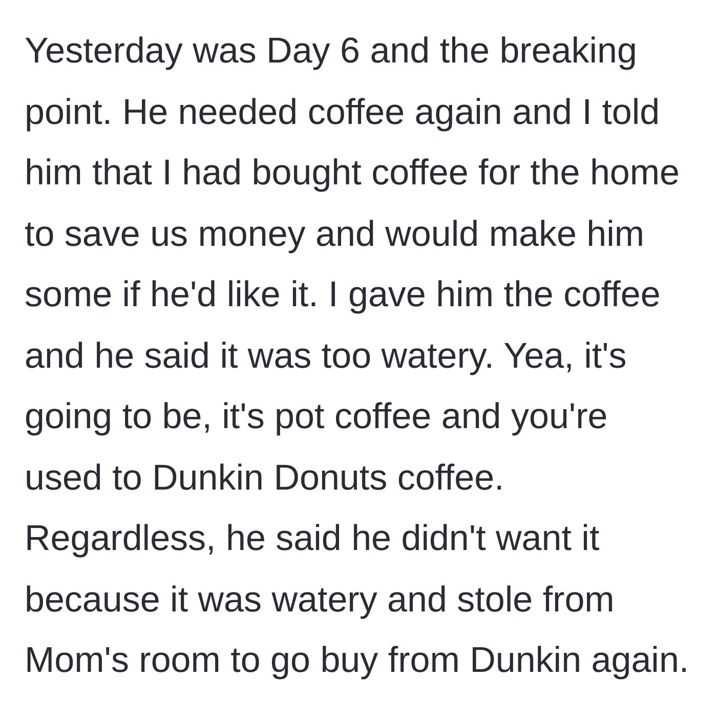 Story part 3 - The younger brother offers homemade coffee to save money, but the older brother rejects it and steals again.