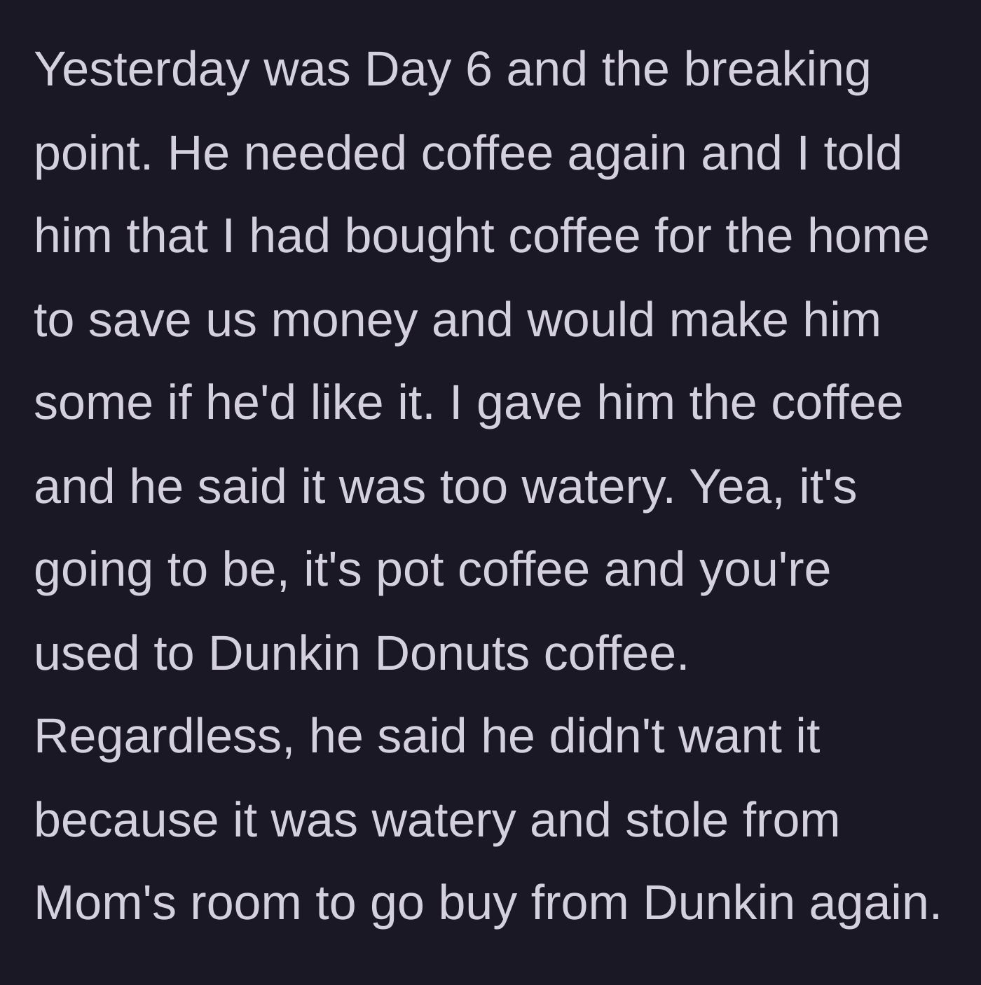 Story part 3 - The younger brother offers homemade coffee to save money, but the older brother rejects it and steals again.