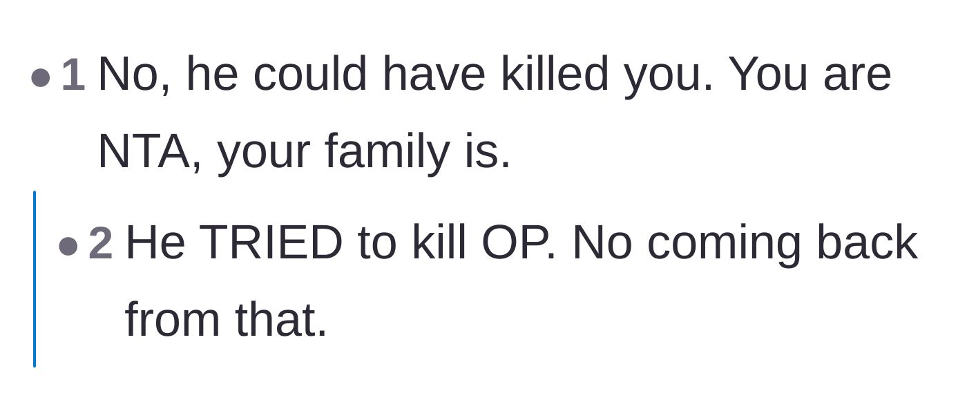 Comment thread 2 - A short exchange emphasizing that the older brother genuinely tried to kill the author.