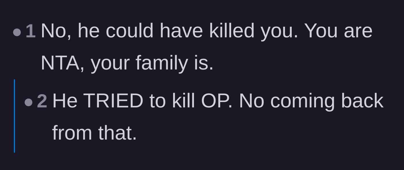 Comment thread 2 - A short exchange emphasizing that the older brother genuinely tried to kill the author.