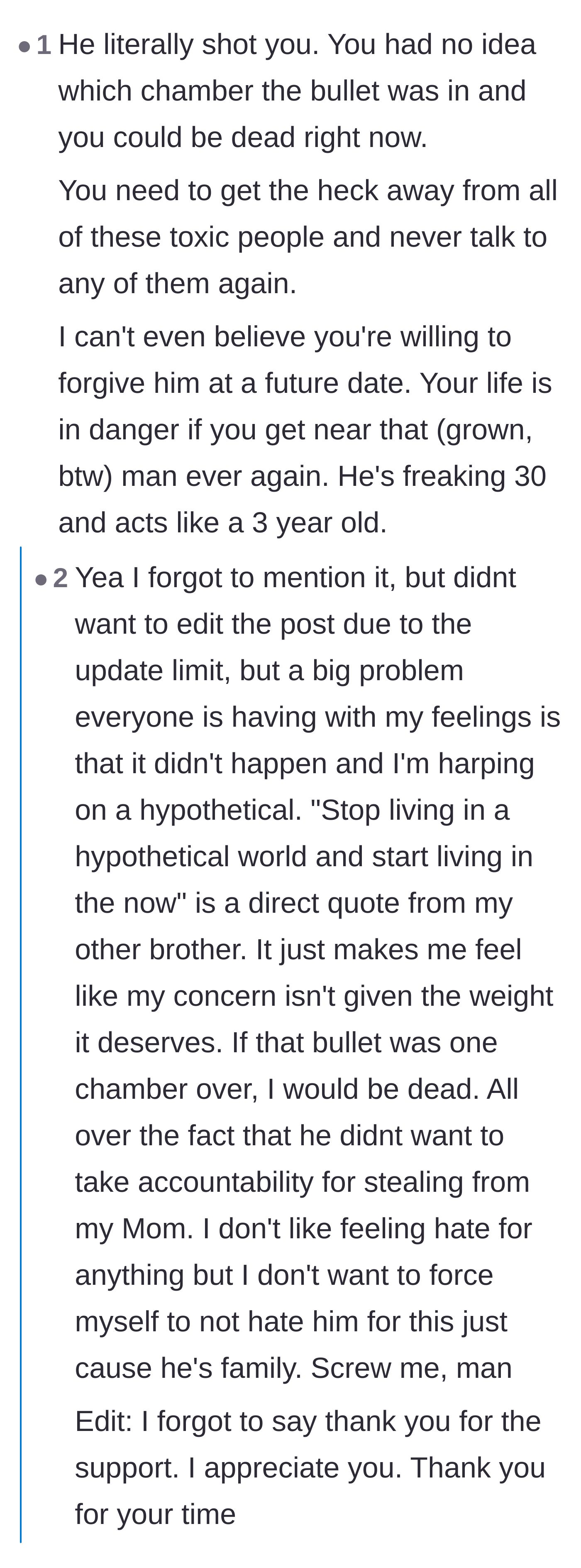 Comment thread 4 - Outrage over the family calling the attempted shooting a mere 'hypothetical' because the gun didn't fire.