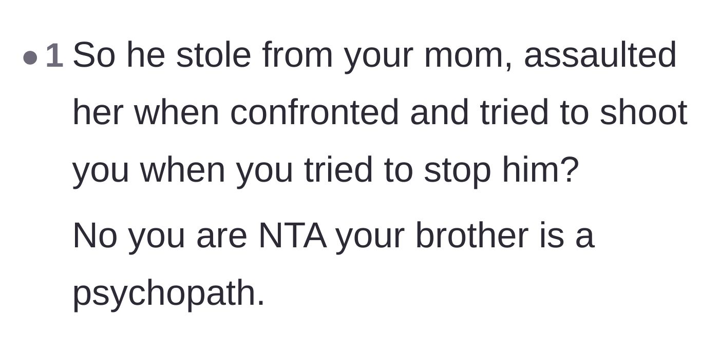 Comment thread 6 - A brief summary of the brother's actions, concluding that his behavior is psychopathic.