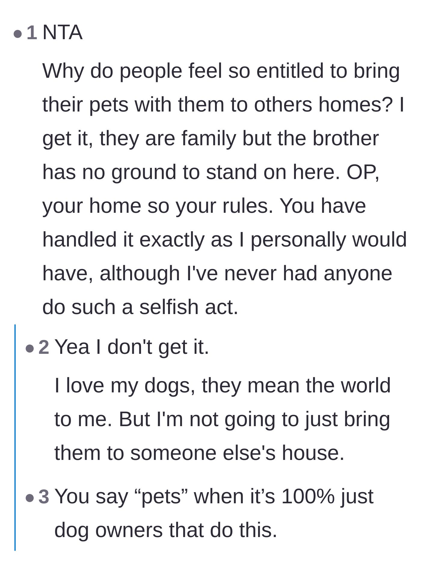Comment thread 2 - Commenters debate why dog owners assume their pets are welcome everywhere and share stories of responsible pet etiquette