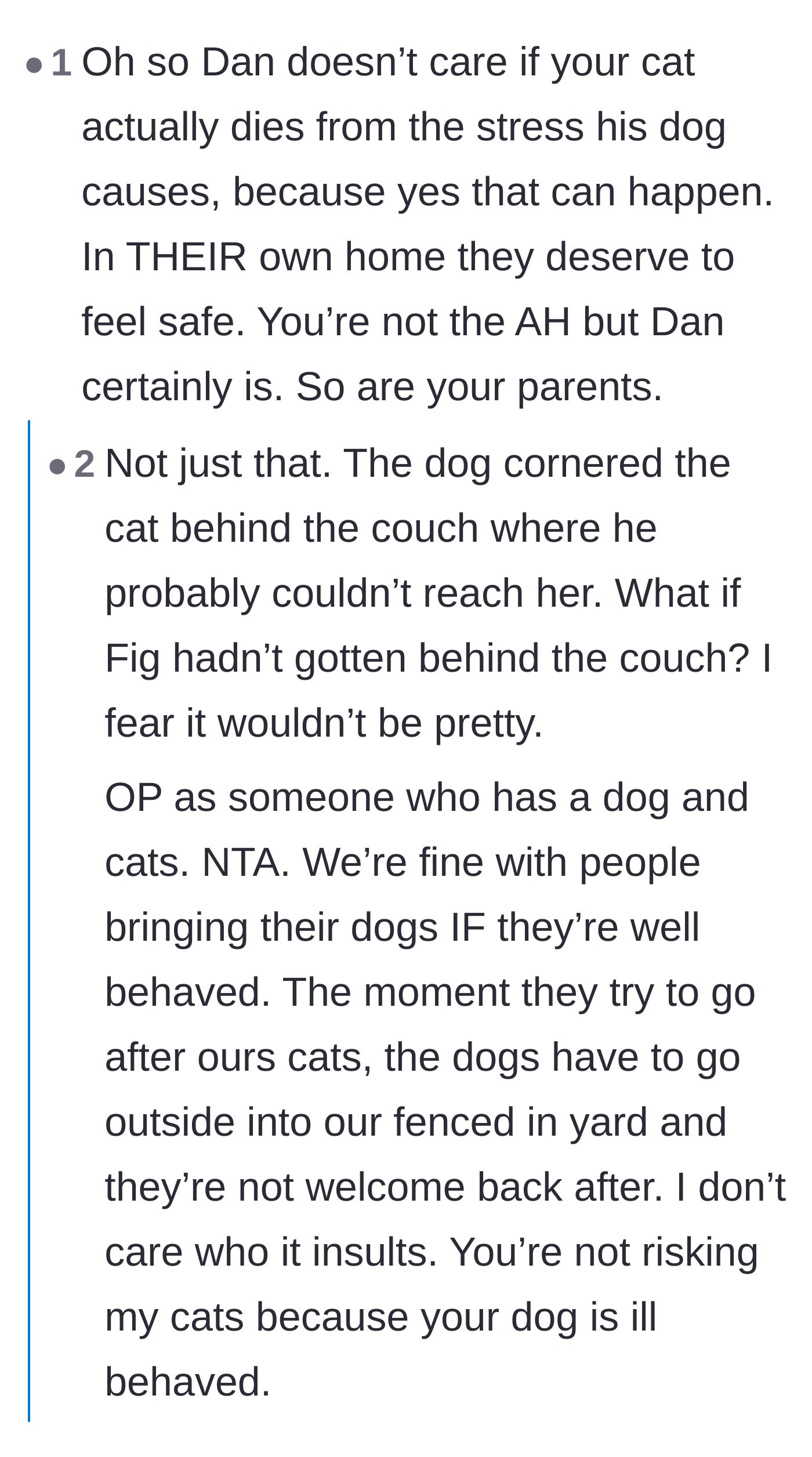 Comment thread 4 - Warnings about the fatal risks of severe stress in cats alongside a childhood story about a kitten named Puff