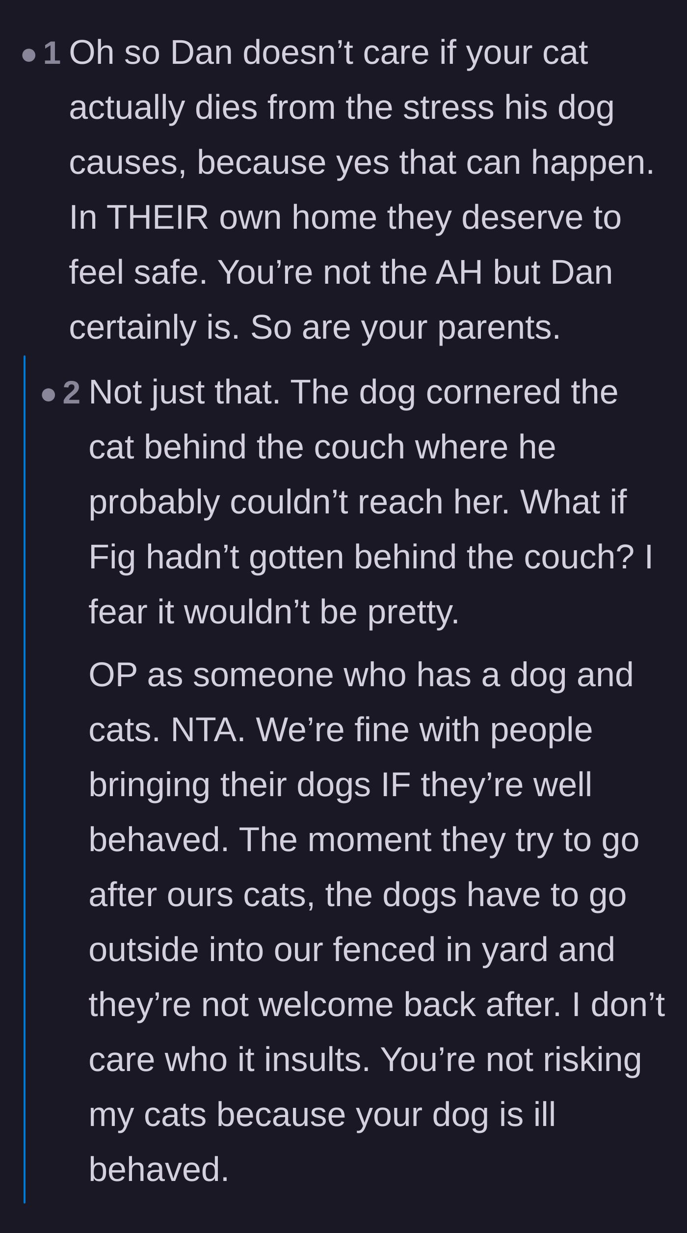 Comment thread 4 - Warnings about the fatal risks of severe stress in cats alongside a childhood story about a kitten named Puff