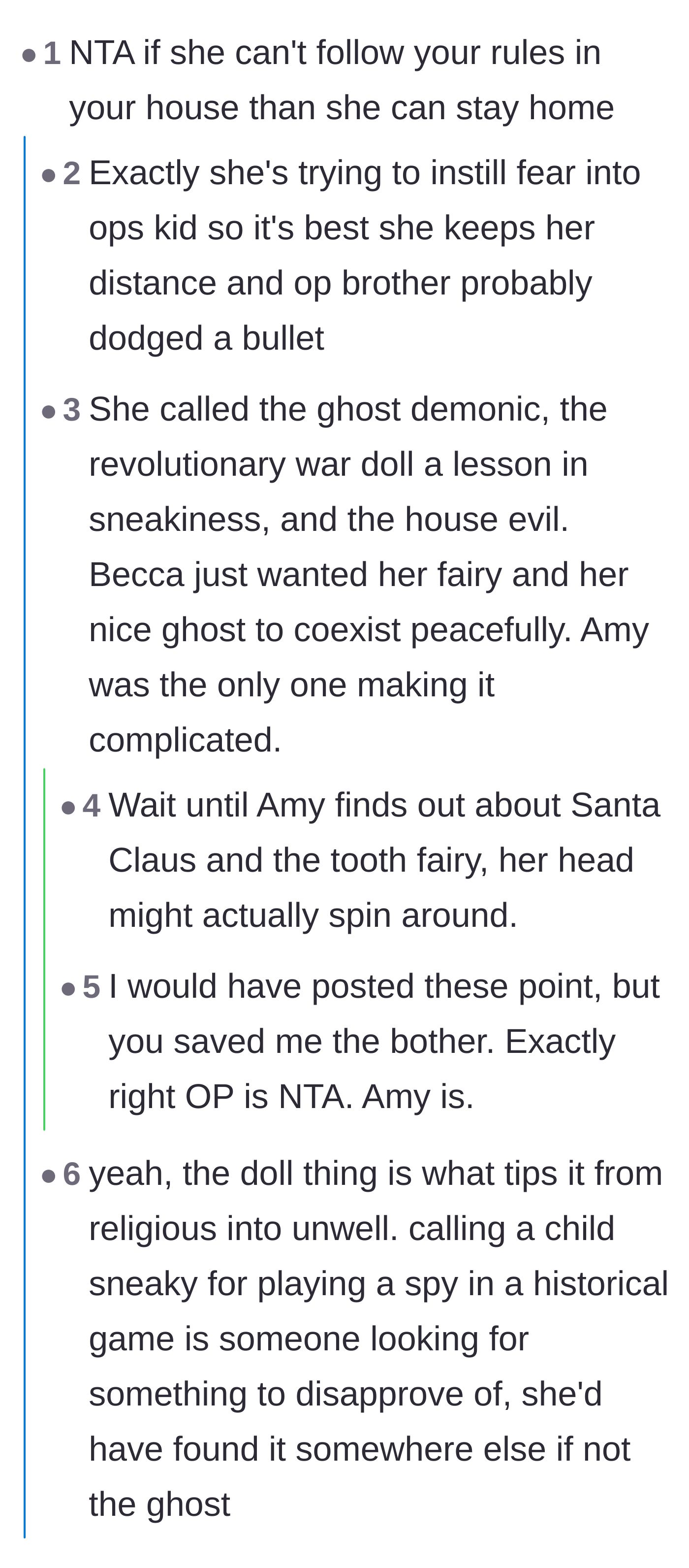 Comment thread 1 - Readers mocking the girlfriend for viewing a historical doll as a gateway to deception.