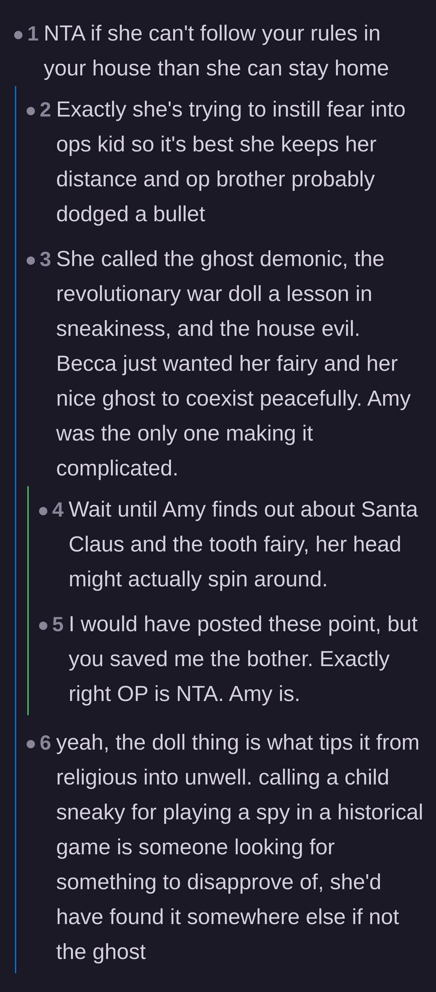 Comment thread 1 - Readers mocking the girlfriend for viewing a historical doll as a gateway to deception.