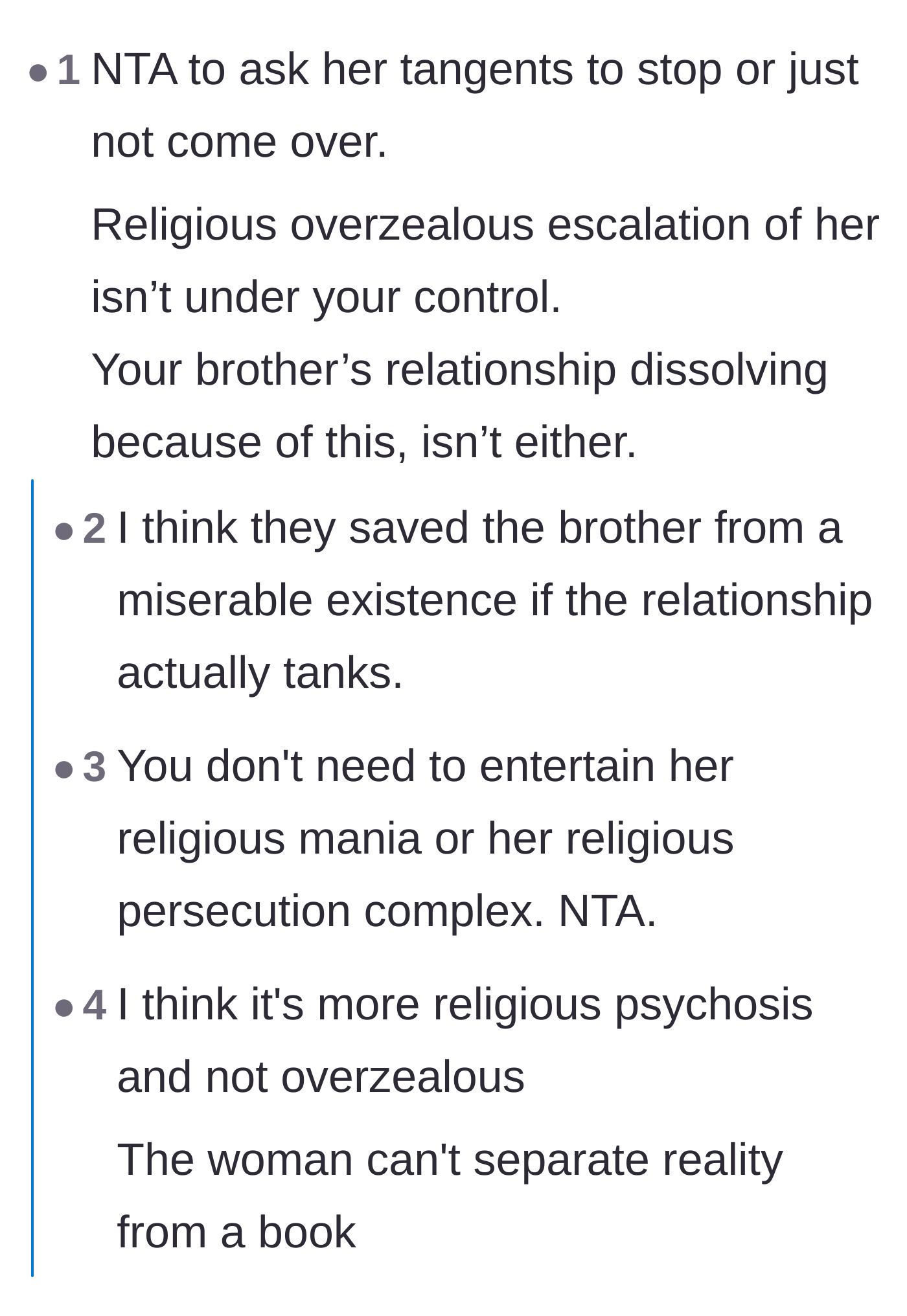 Comment thread 4 - People assuring the dad that he actually saved his brother from a miserable relationship.