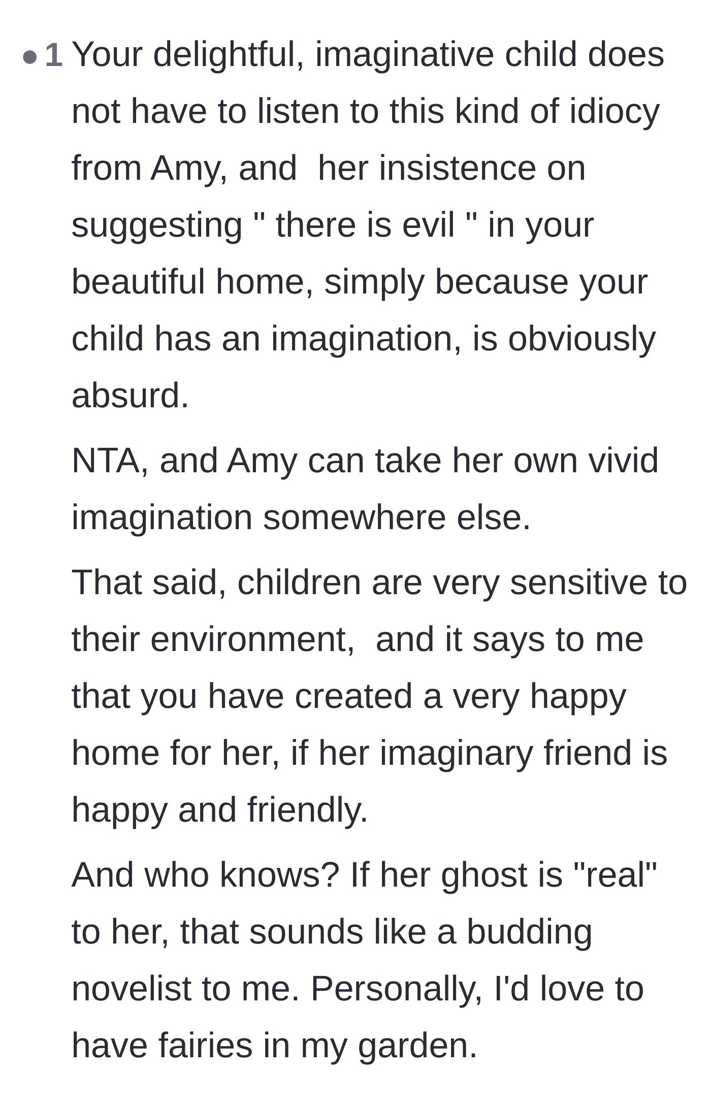 Comment thread 6 - A sweet realization that a child having a happy imaginary ghost reflects a safe, loving home environment.
