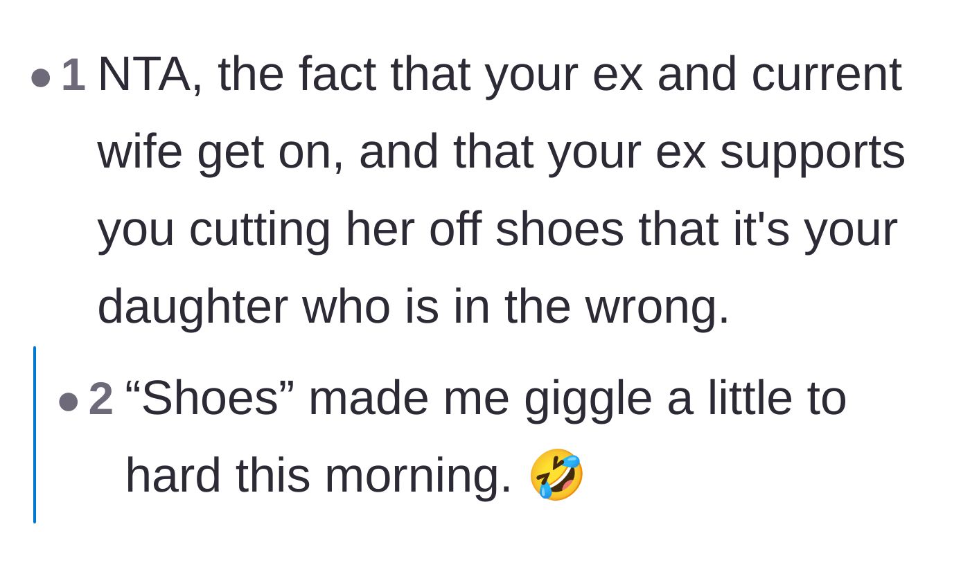 Comment thread 1 - Users discussing how the ex-wife's support proves the daughter is the problem, along with other parents sharing estrangement horror stories.