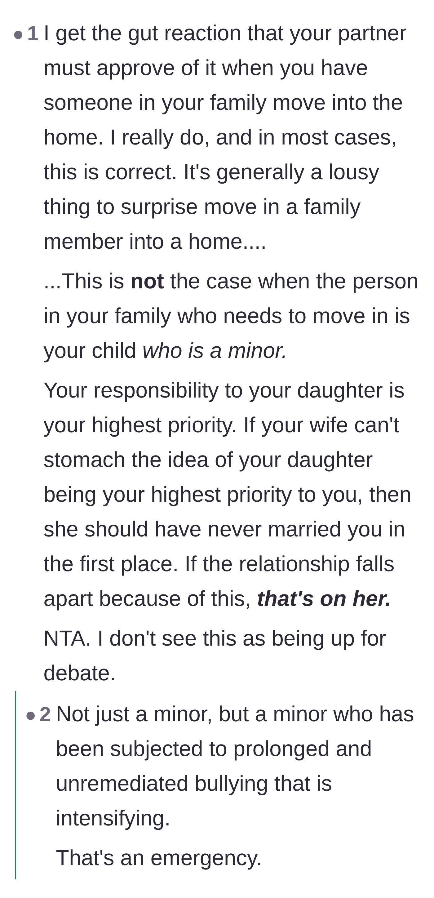 Comment thread 3 - A discussion on how normal rules for moving in a family member do not apply when a minor child is in a dangerous emergency situation.