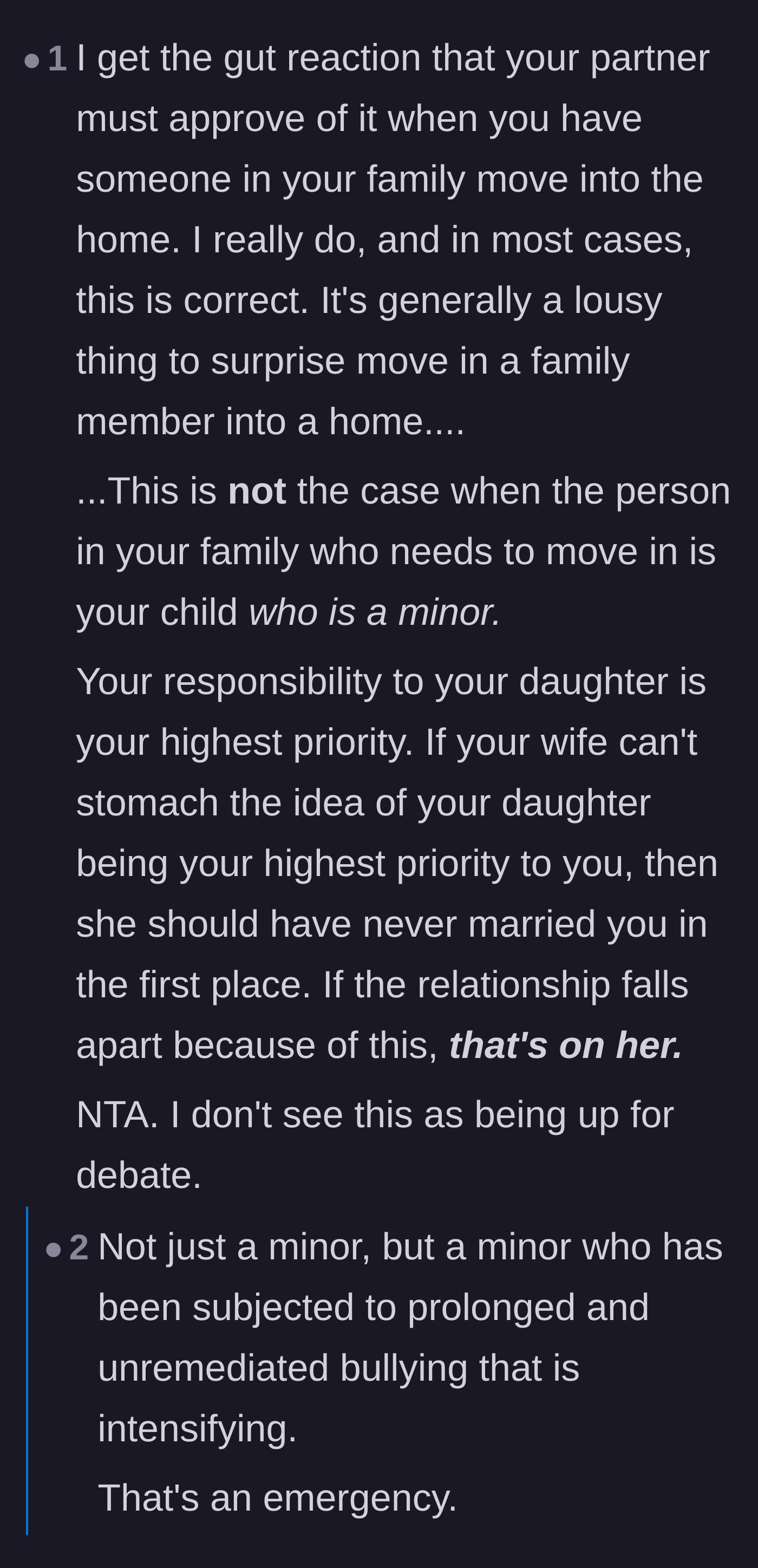 Comment thread 3 - A discussion on how normal rules for moving in a family member do not apply when a minor child is in a dangerous emergency situation.