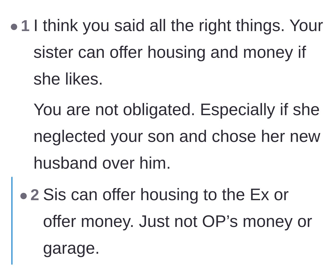 Comment thread 1 - Readers discuss the sister's selfish motives and the massive legal risks of establishing tenancy by letting the ex move in.