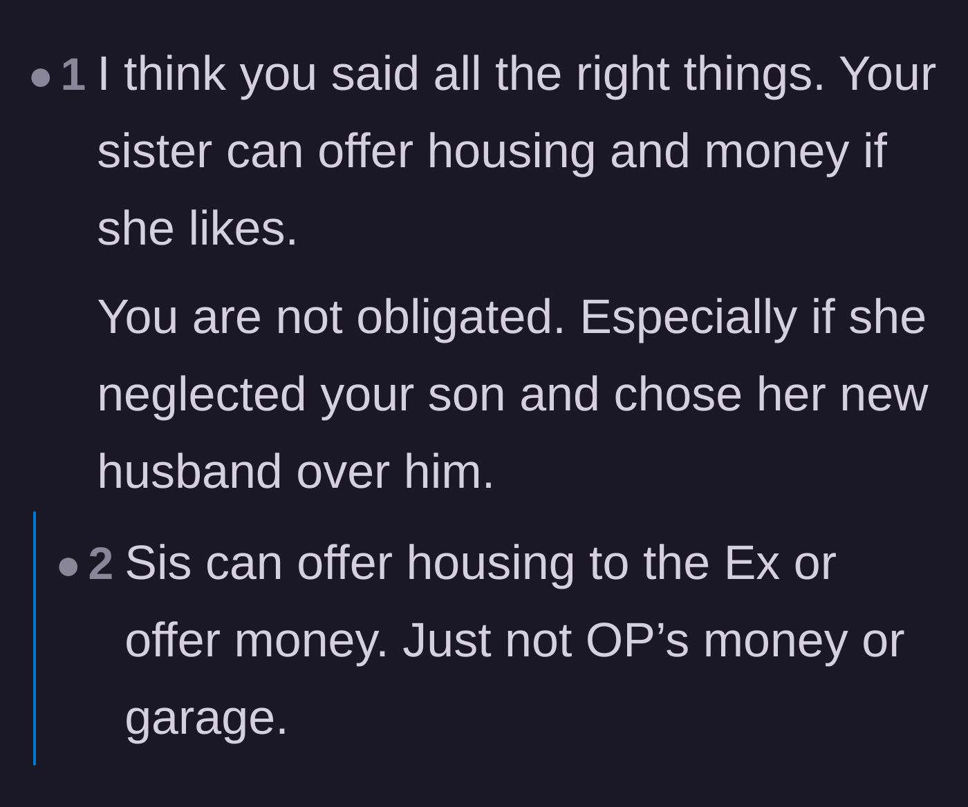 Comment thread 1 - Readers discuss the sister's selfish motives and the massive legal risks of establishing tenancy by letting the ex move in.