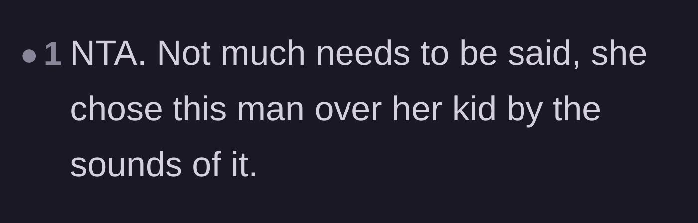 Comment thread 5 - A brief comment stating the ex made her choice by picking her husband over her son.