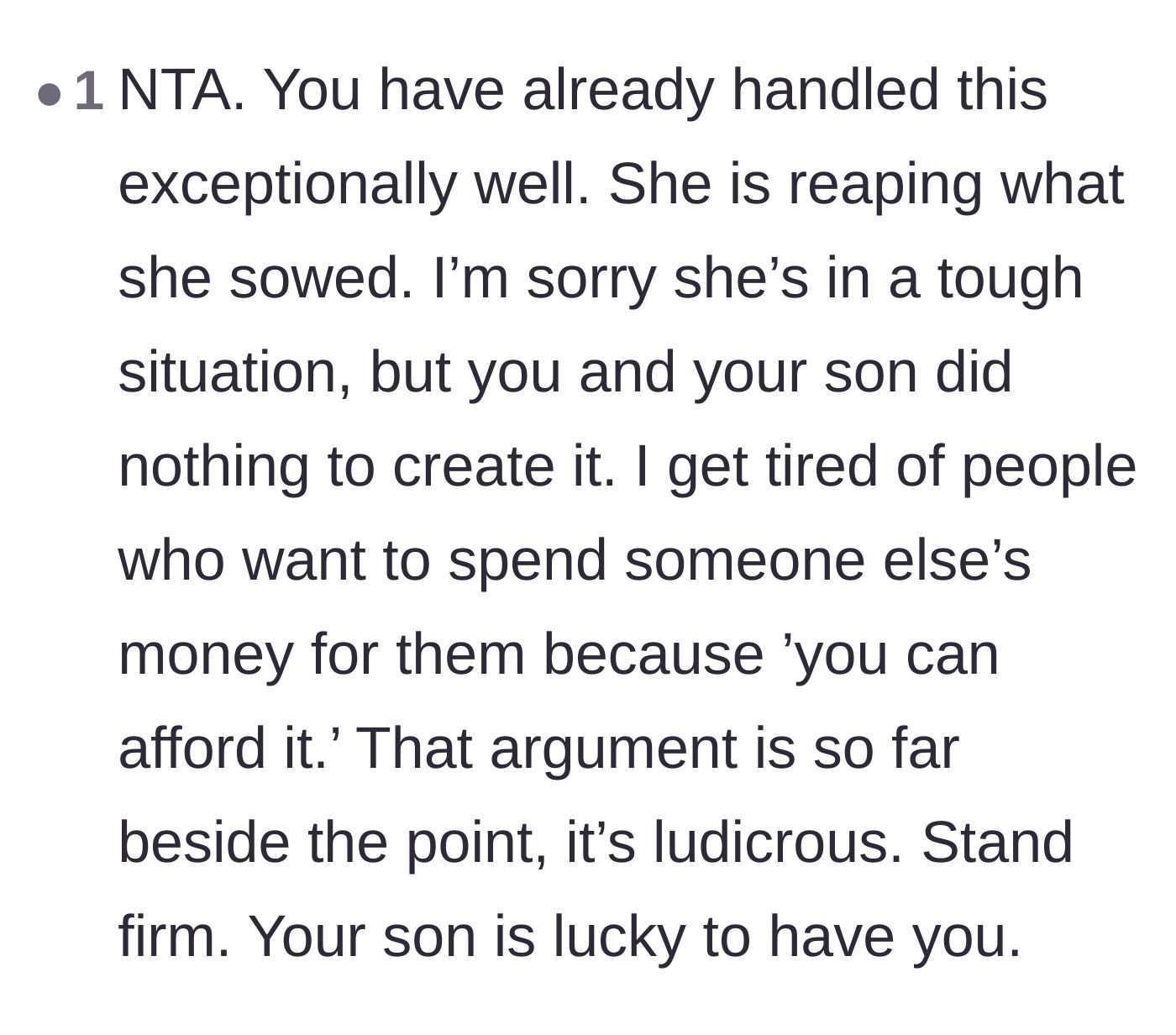 Comment thread 6 - Praise for the dad's boundary setting and a critique of relatives who try to spend other people's money.