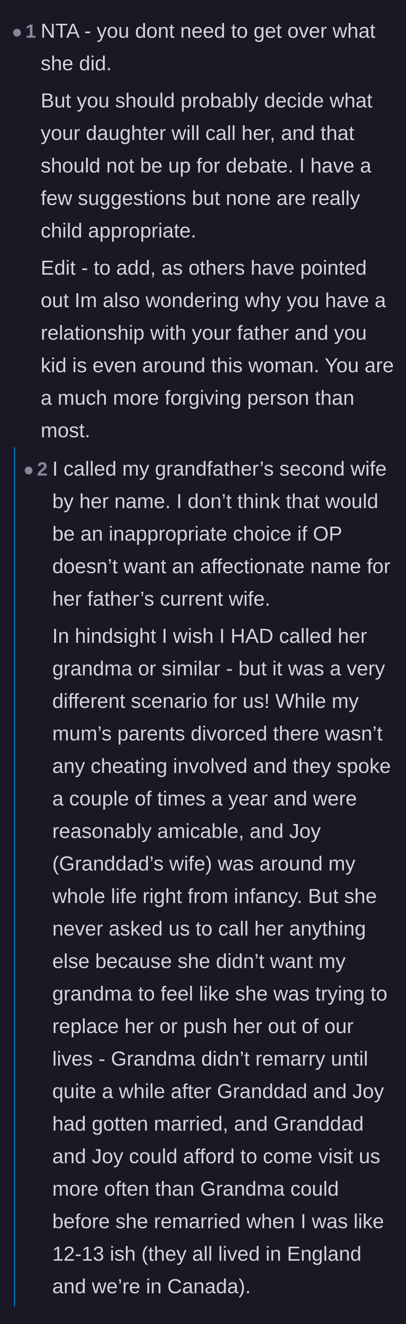 Comment thread 4 - Readers suggesting the child simply use the stepmother's first name, alongside stories of healthy blended families.