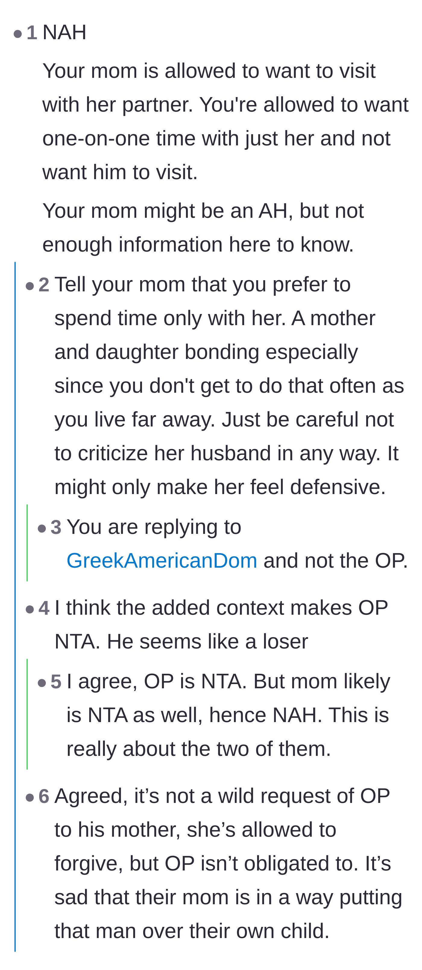 Comment thread 1 - Readers debating whether the mother is in the wrong, pointing out that the stepdad's past behavior makes the daughter's boundary completely justified.