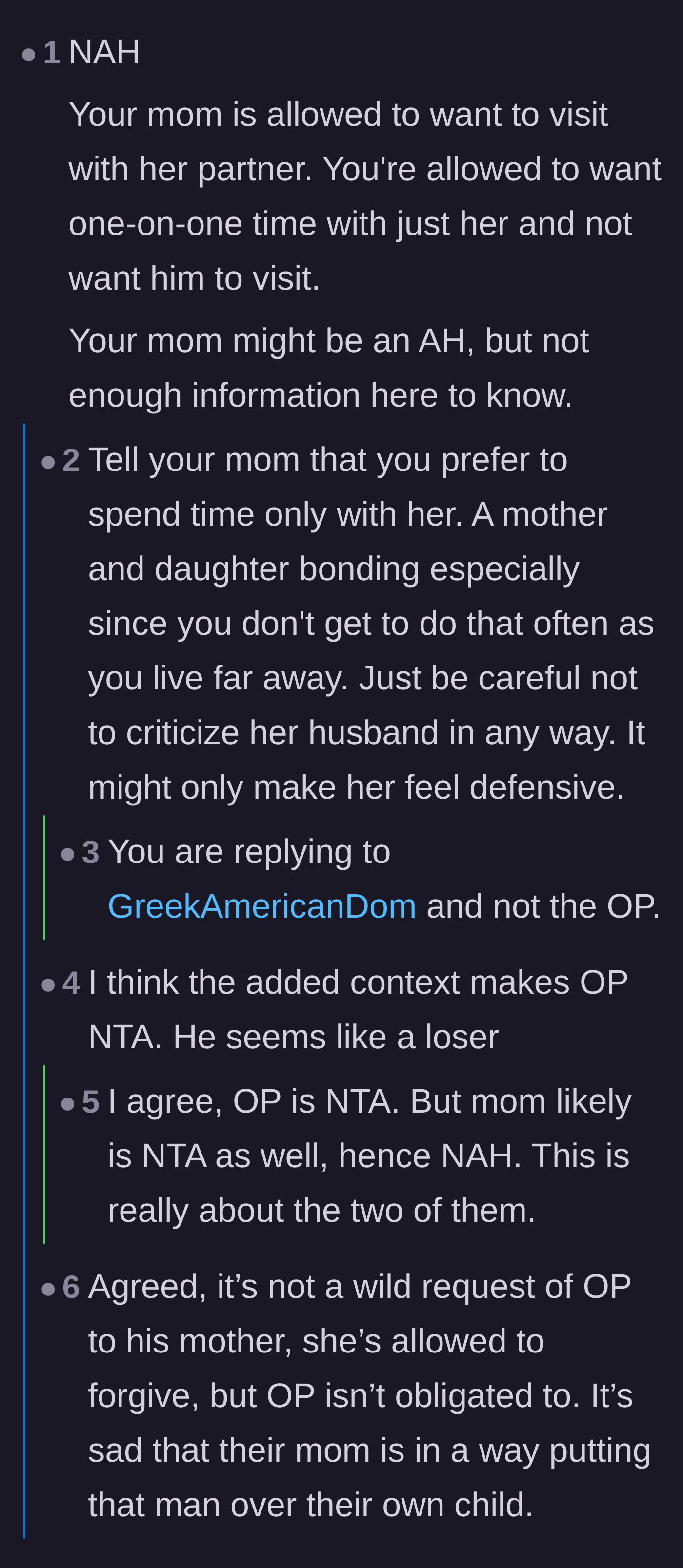 Comment thread 1 - Readers debating whether the mother is in the wrong, pointing out that the stepdad's past behavior makes the daughter's boundary completely justified.