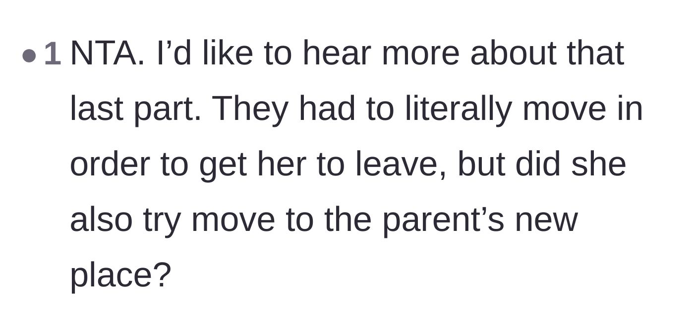Comment thread 4 - A reader asking for more tea on whether the sister tried to follow the parents to their new home.